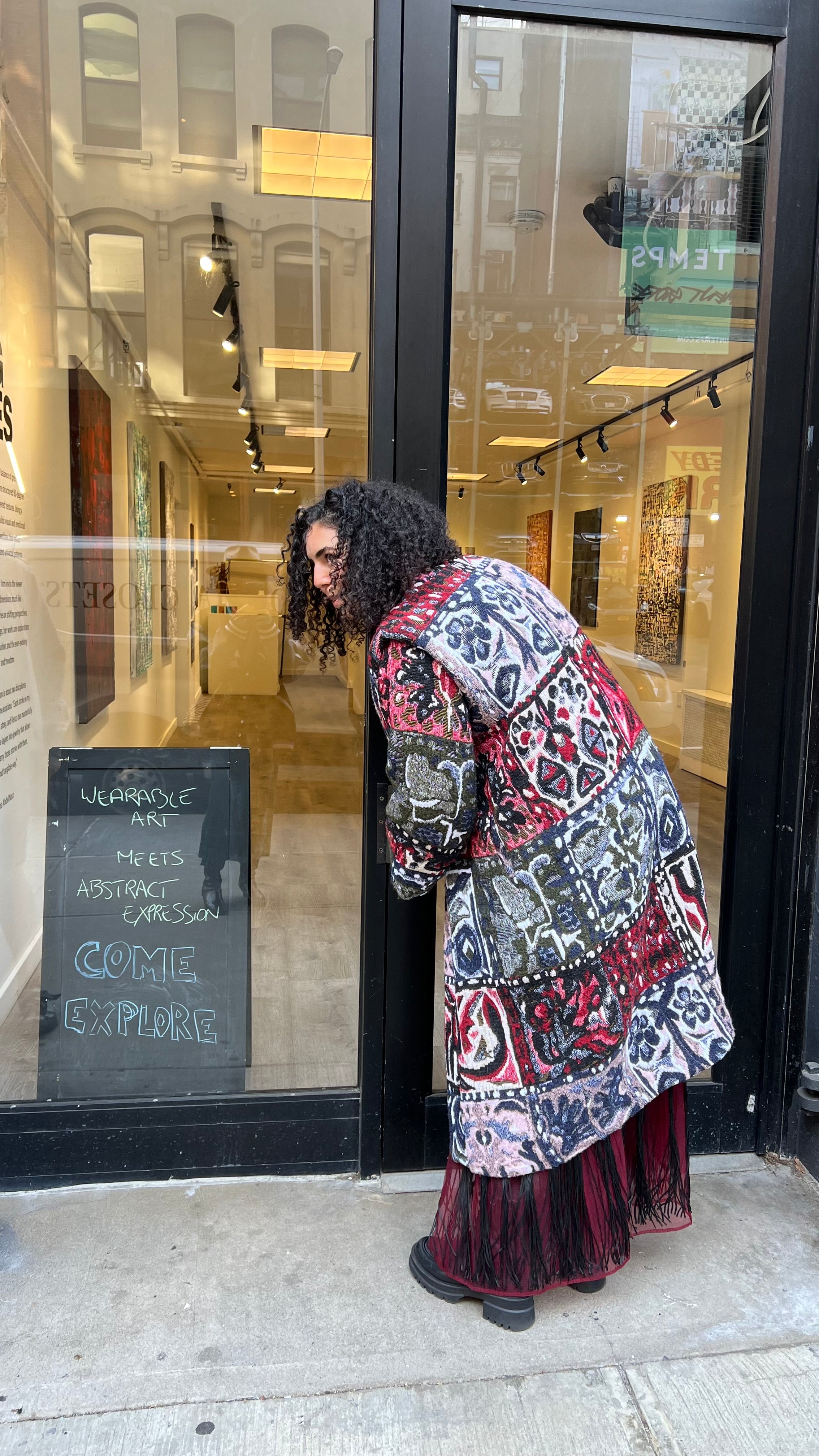 Burgundy & Blue Tribal Print Kimono Coat