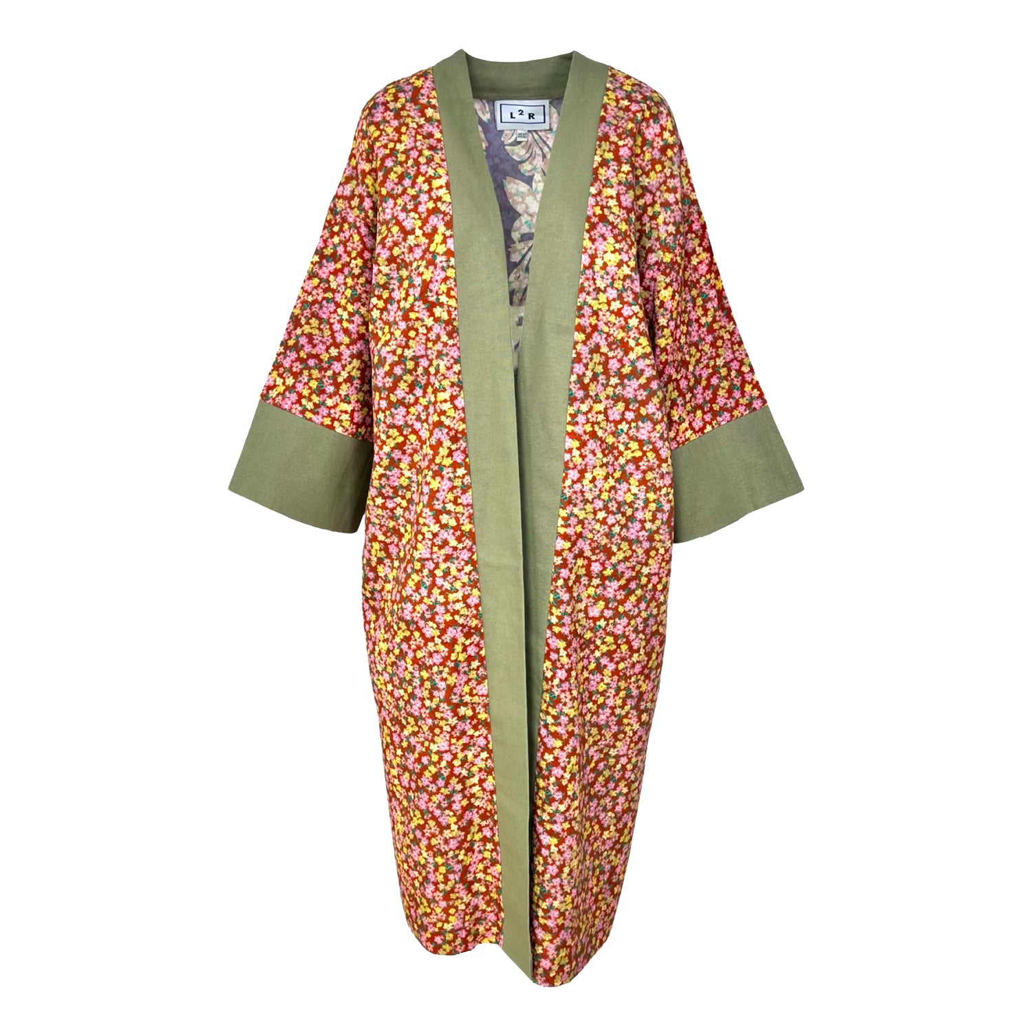 Reversible Kaftan Kimono - Floral Brown & Green Print