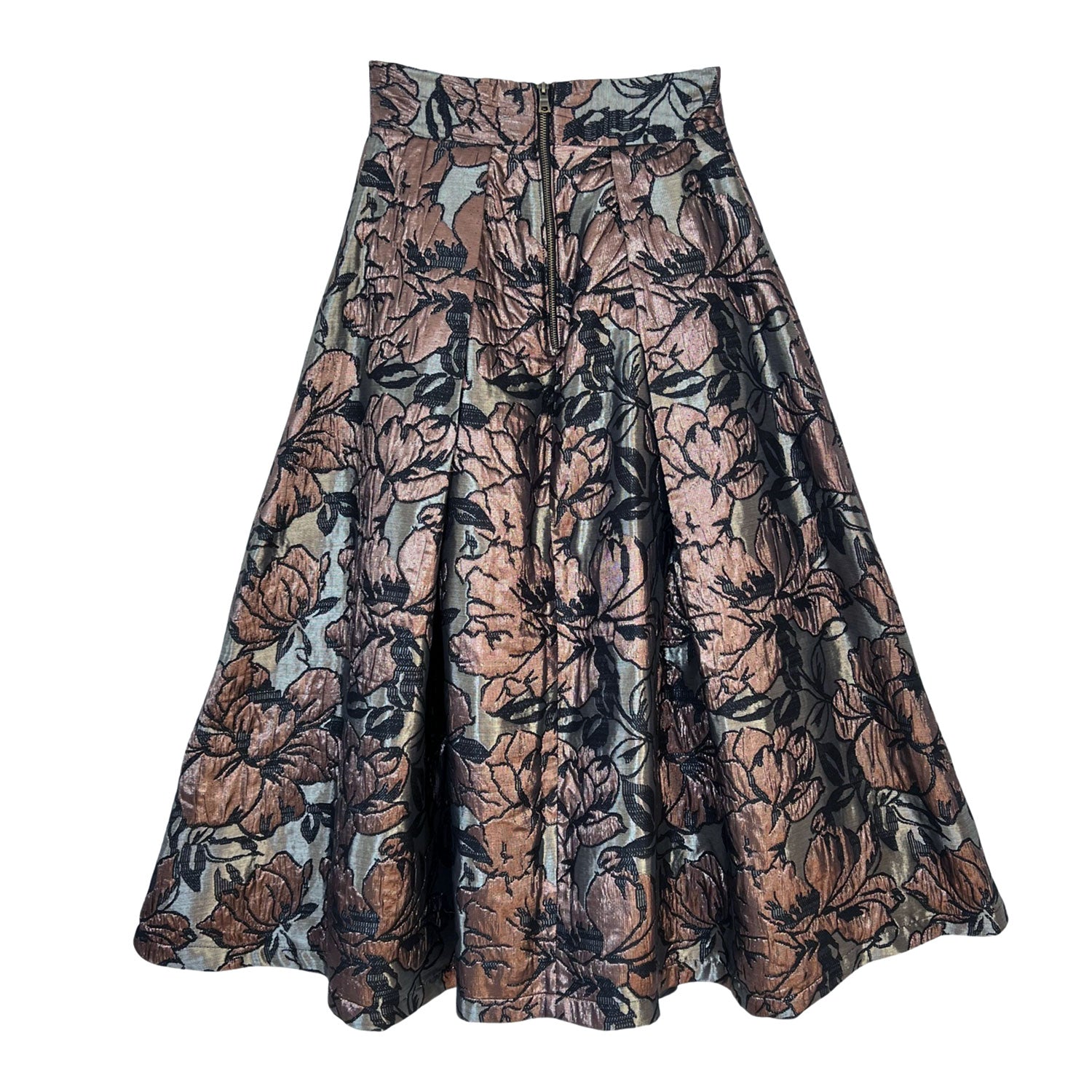 Floral Brocade Midi Skirt in Bronze and Black