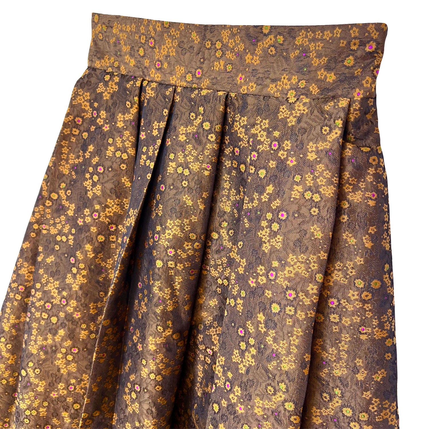 Floral Brocade Midi Skirt in Caramel Brown