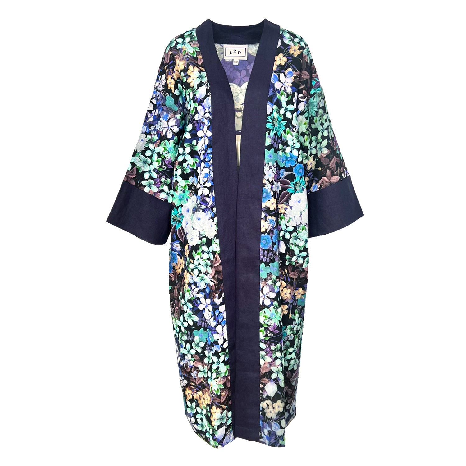 Reversible Kaftan Kimono - Floral Blue Print