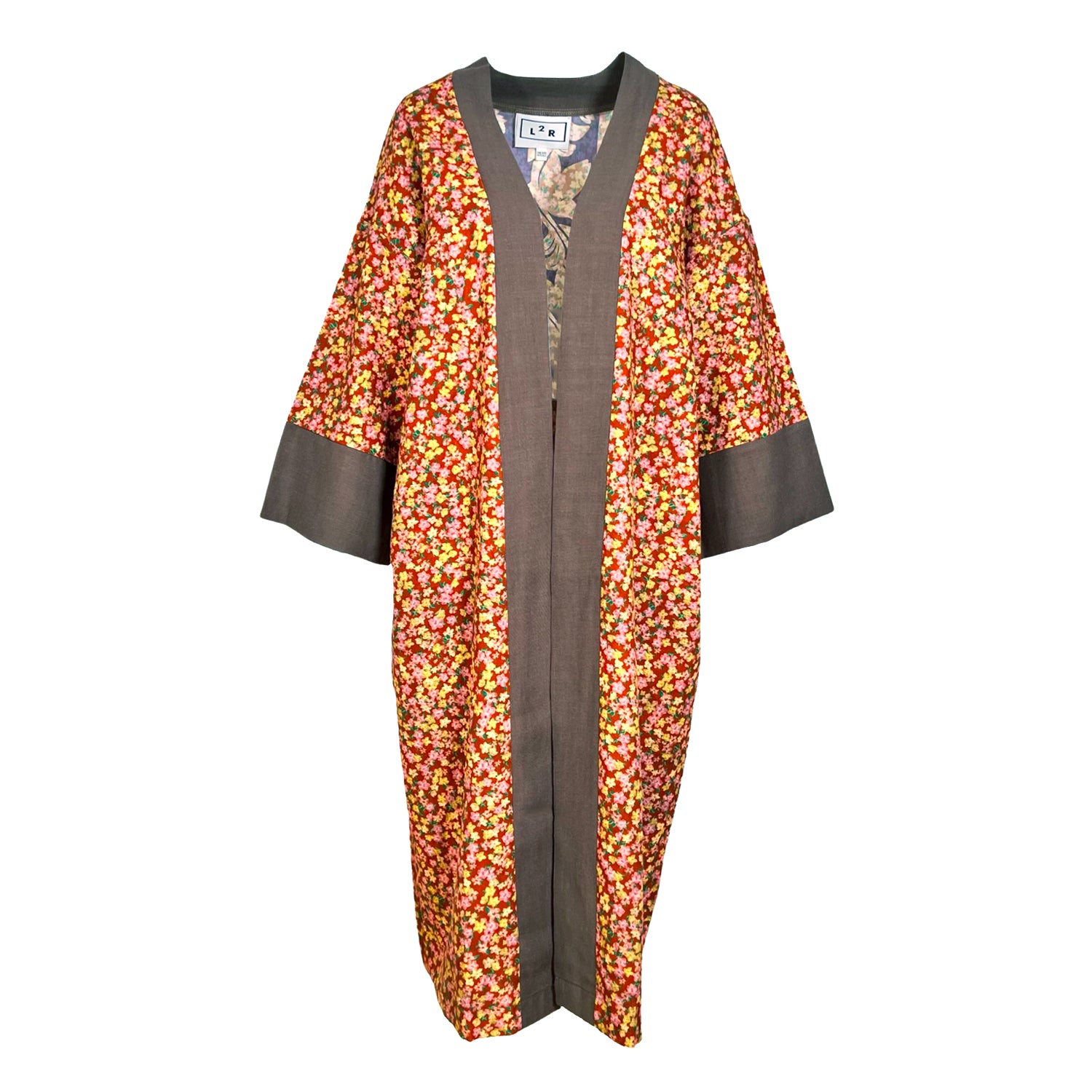 Reversible Kaftan Kimono - Floral Brown Print