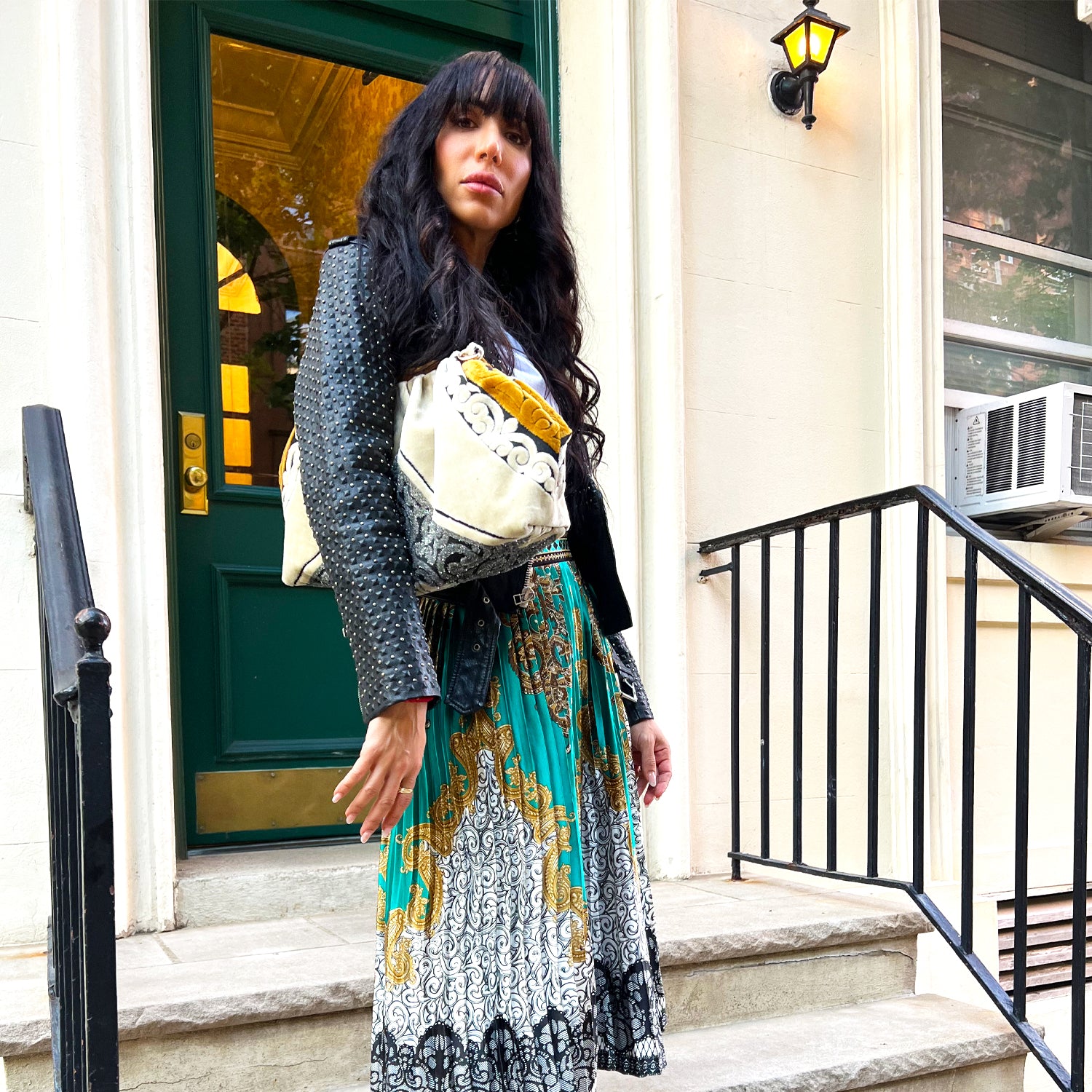 Pillow Clutch in Black & Beige Velvet