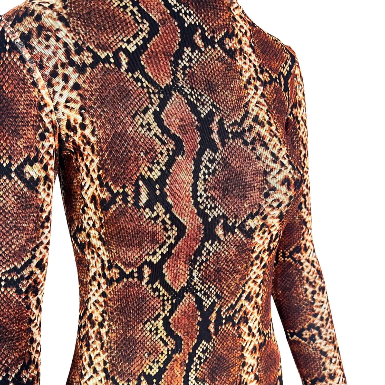 Animal Snake Print Mesh Dress in Brown