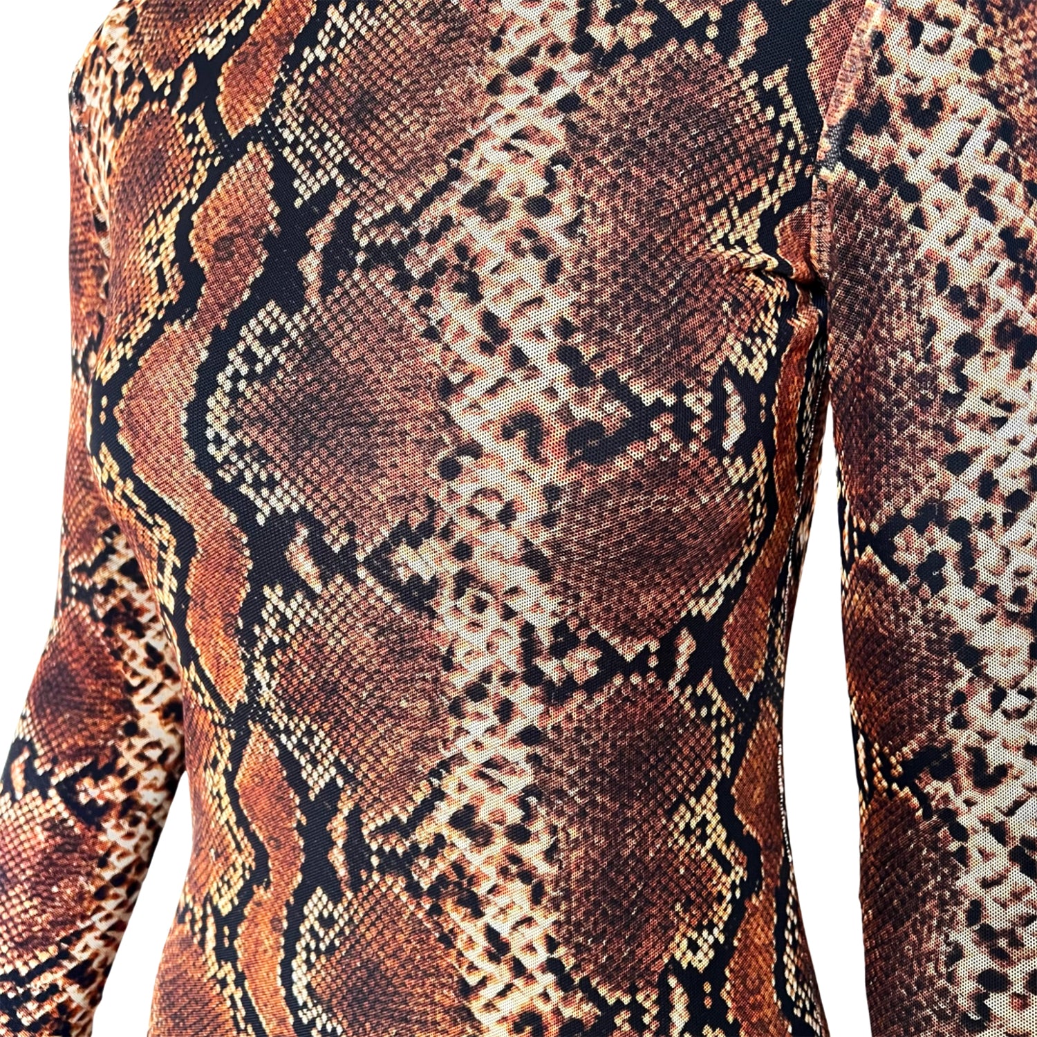 Animal Snake Print Mesh Dress in Brown