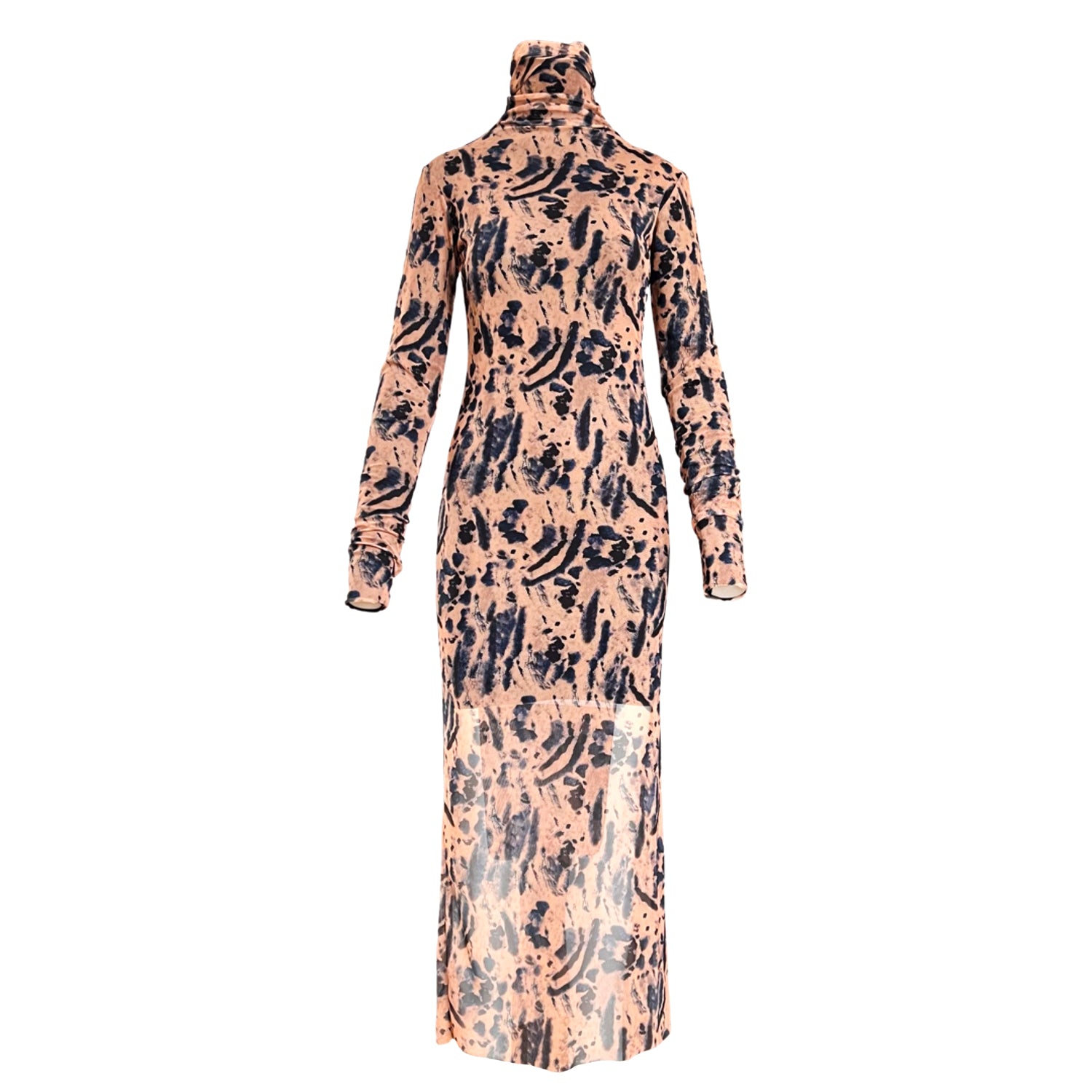 Cheetah-Print Mesh Dress in Blush & Navy XS/S Cheetah-Print Mesh Dress in Blush & Navy XS/S