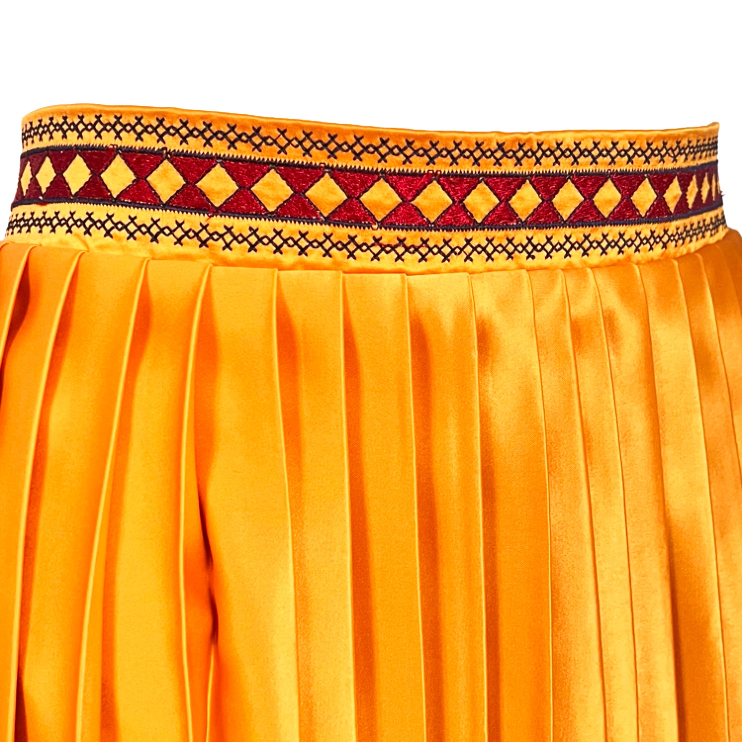 Embroidered Pleated Midi Skirt in Mustard Yellow