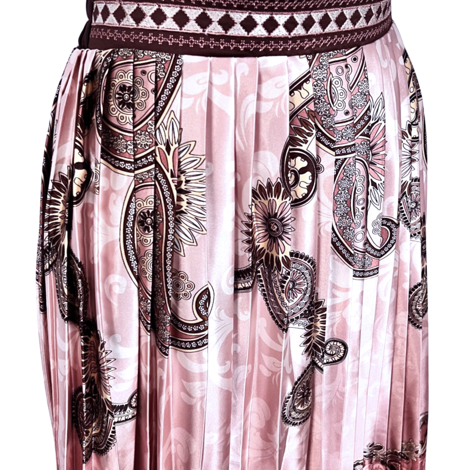 Embroidered Pleated Scarf Midi Skirt in Pink & White