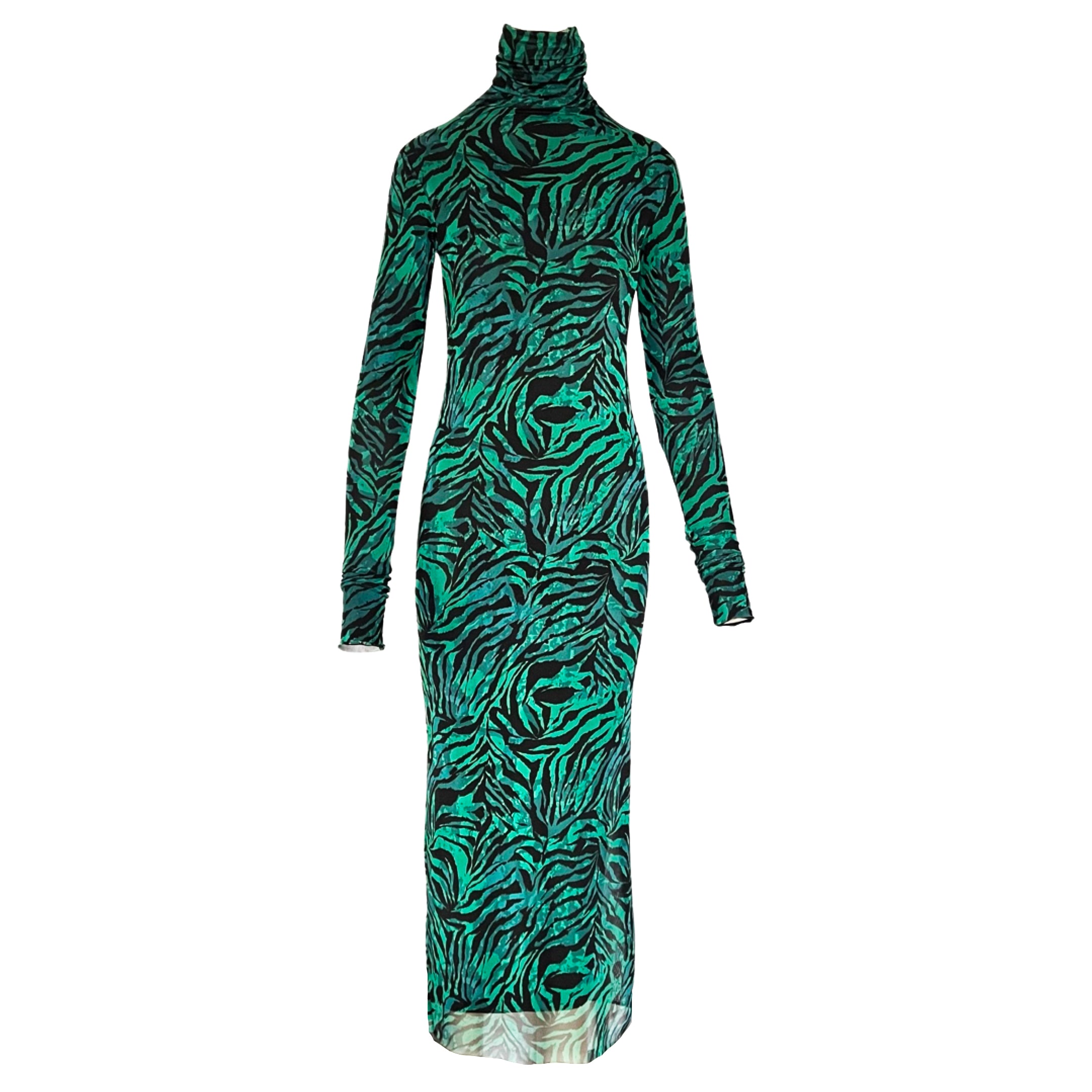 Zebra-Print Mesh Dress in Green M/L Zebra-Print Mesh Dress in Green M/L