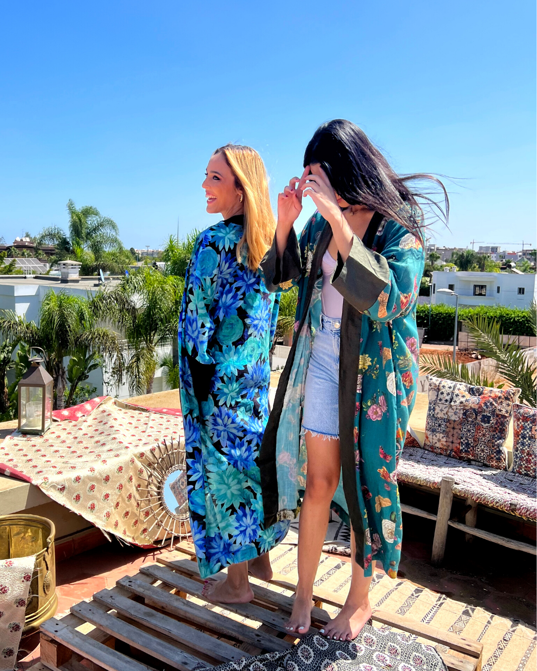 Kaftan Kimono - Mari Teal Surrealist Print