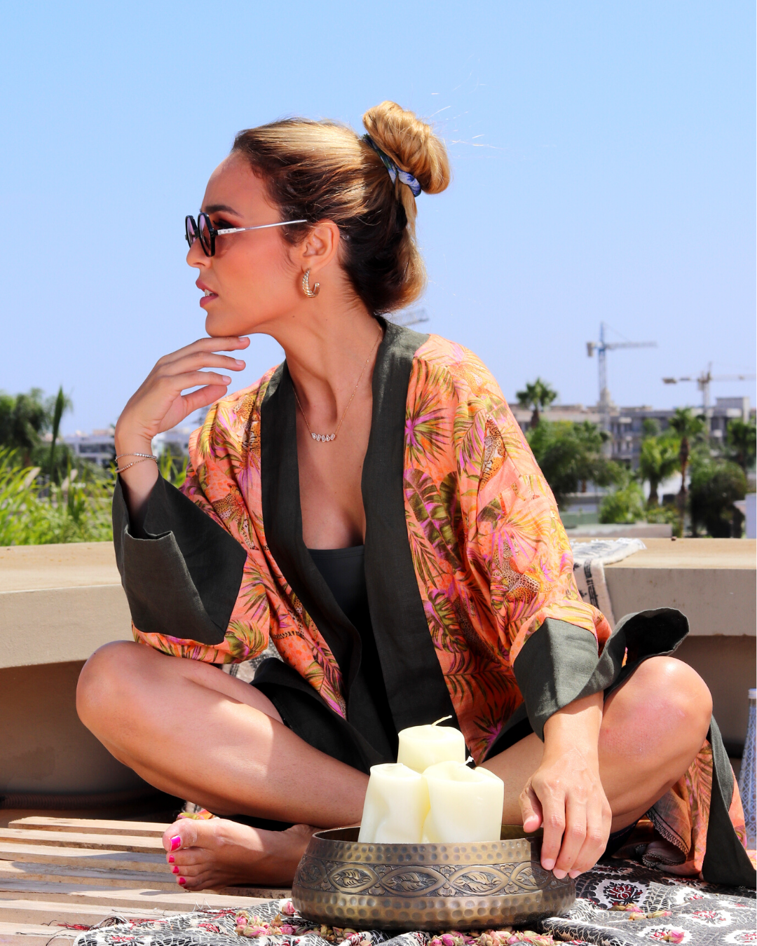 Kaftan Kimono - Orange Jungle Print