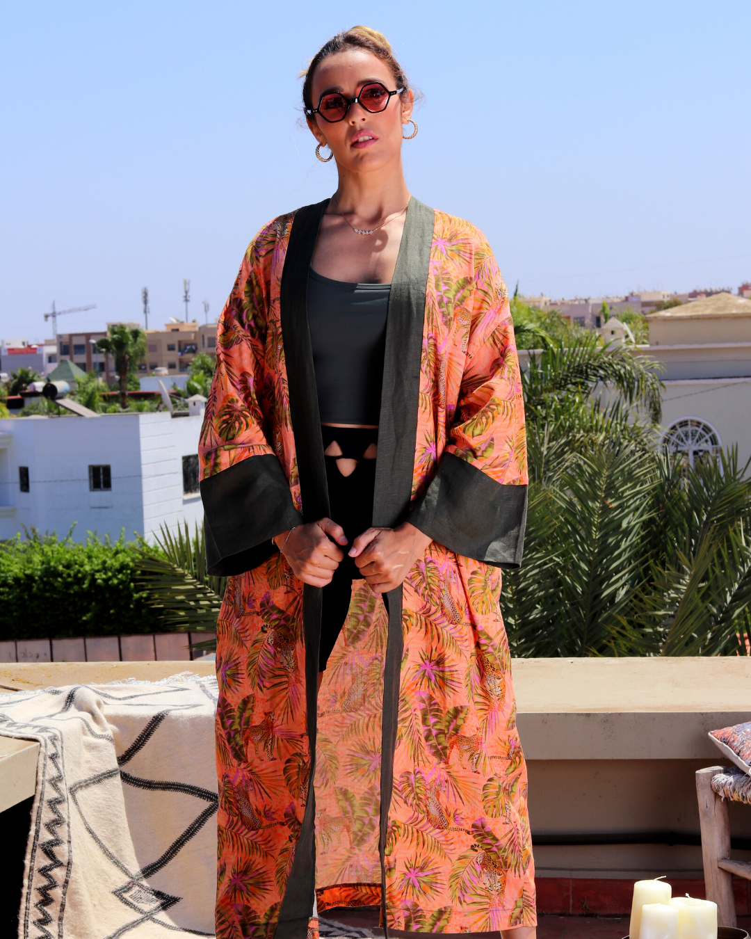 Kaftan Kimono - Orange Jungle Print