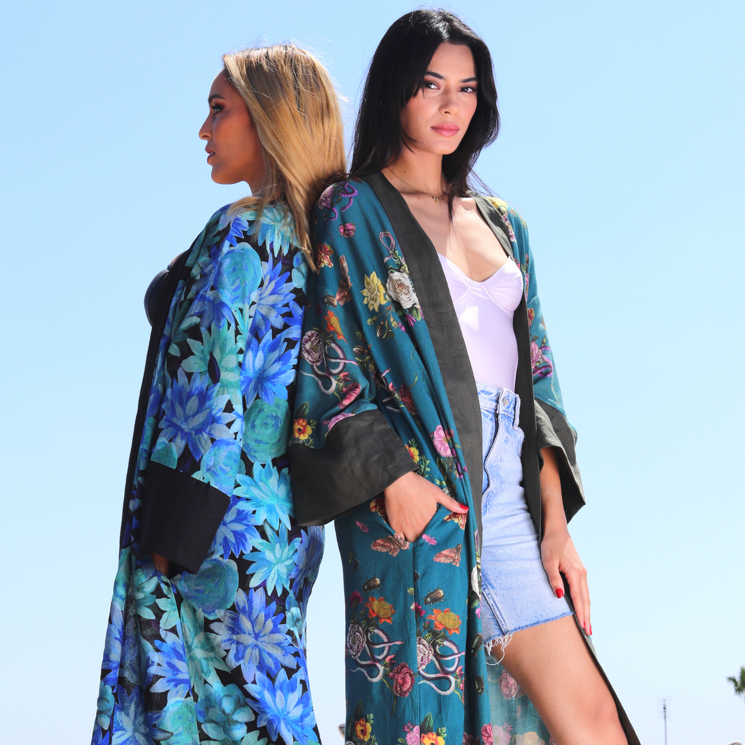 Kaftan Kimono - Mari Teal Surrealist Print