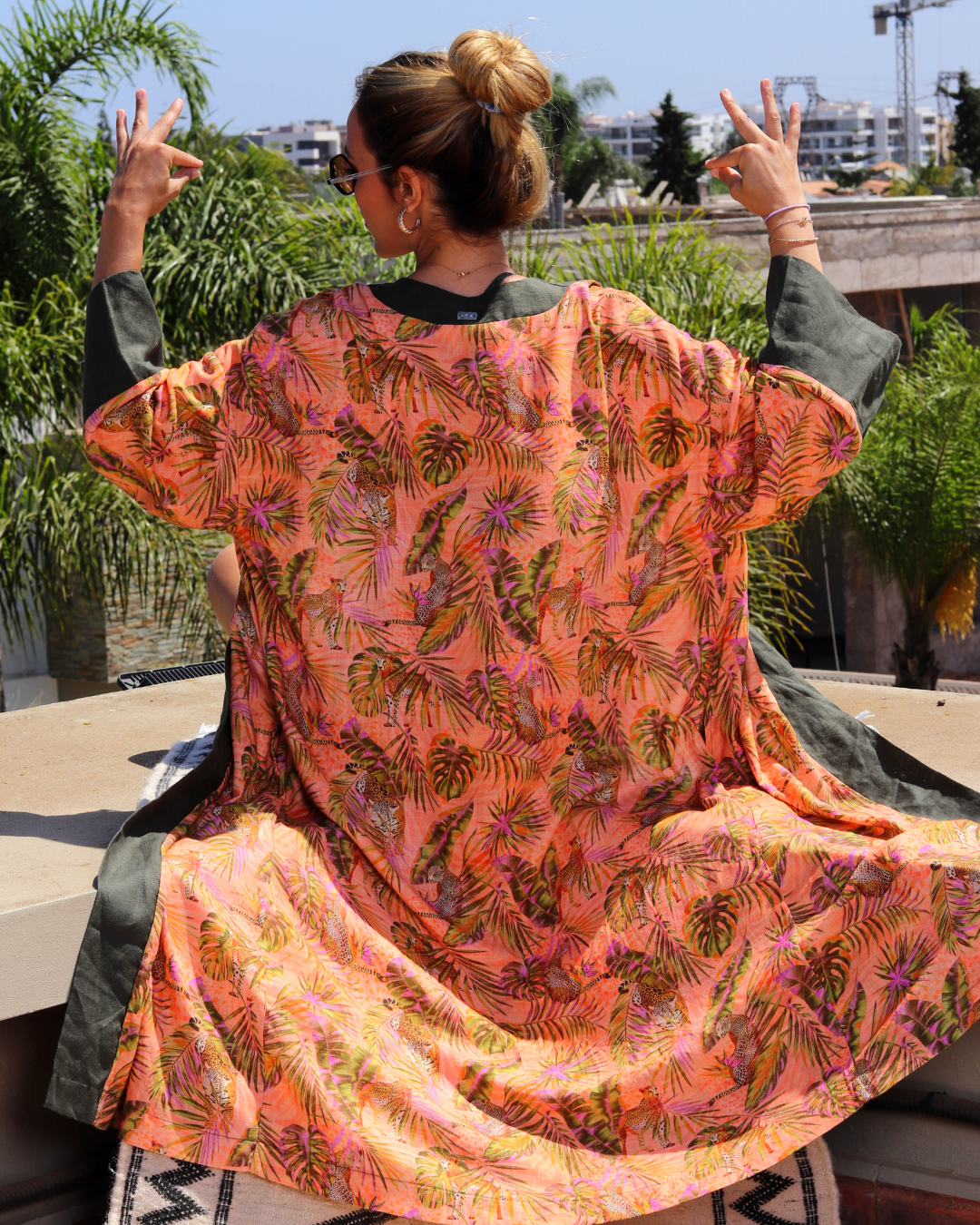 Kaftan Kimono - Orange Jungle Print