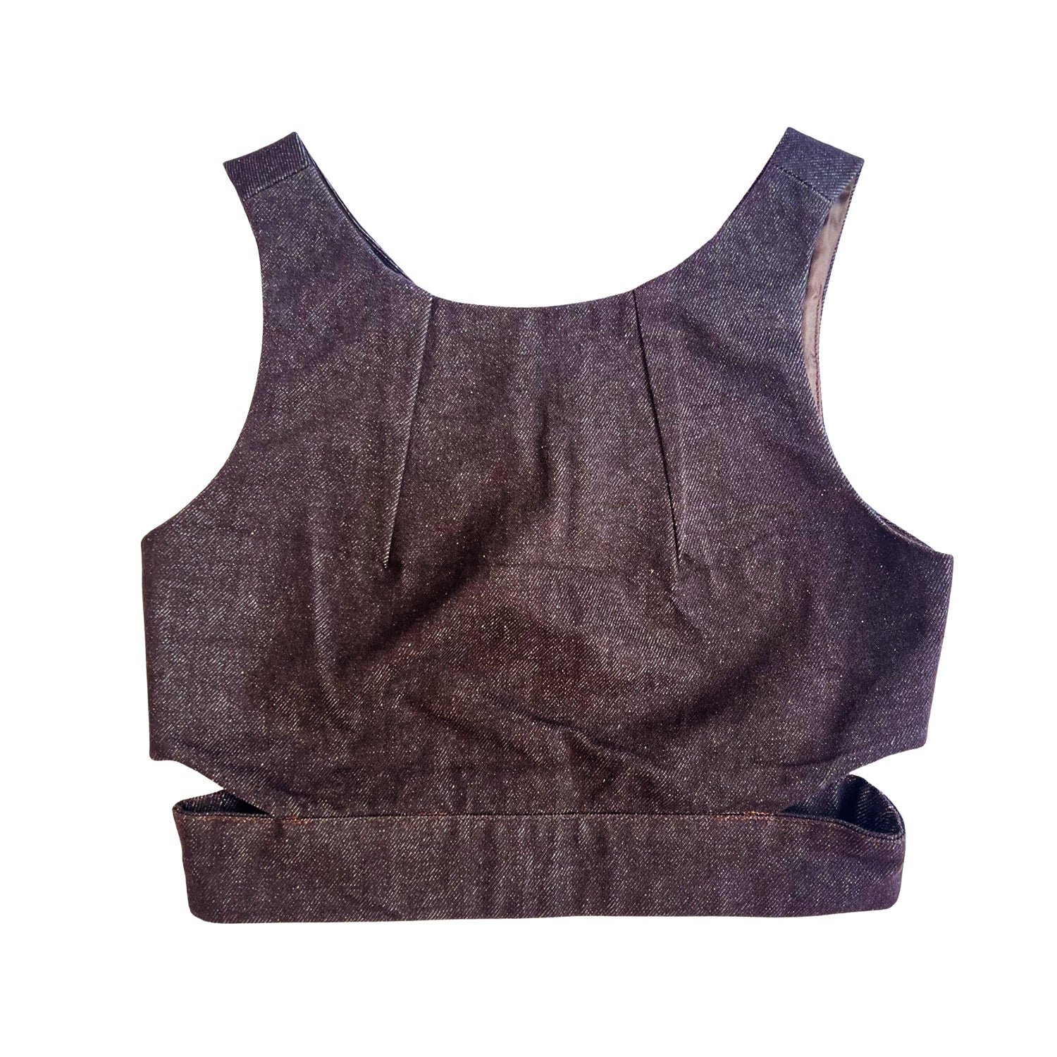 Denim Crop Top with Cut Outs in Brown