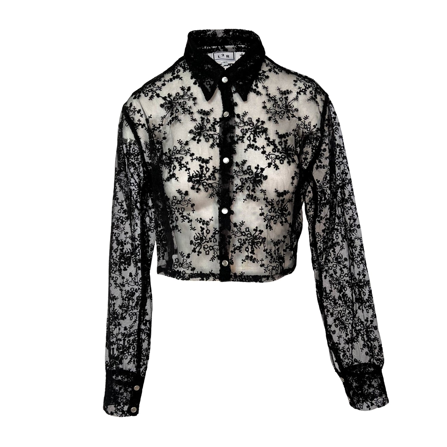Cropped Shirt - Tulle Black Lace