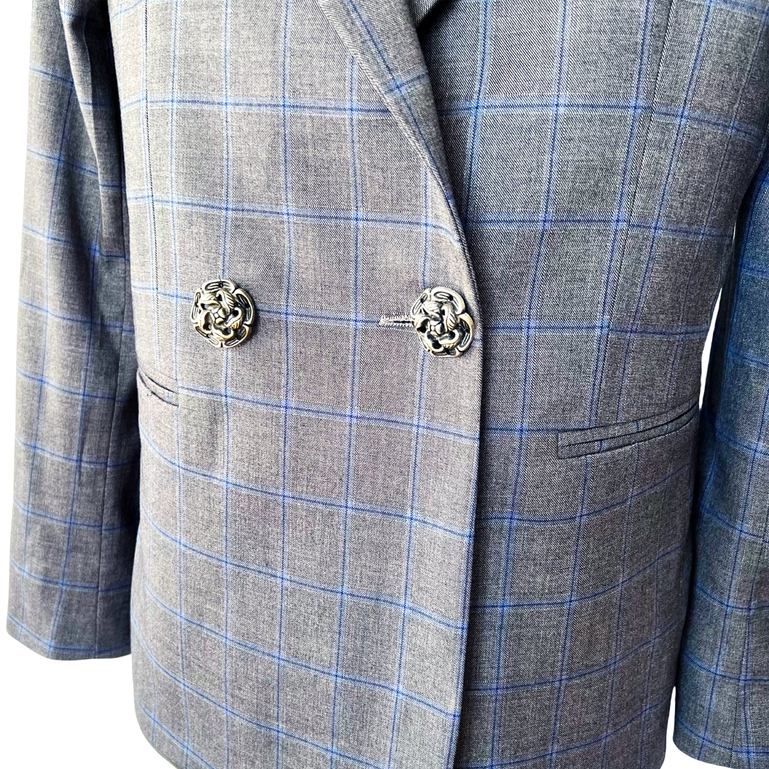 Double-Breasted Blazer in Grey Plaid