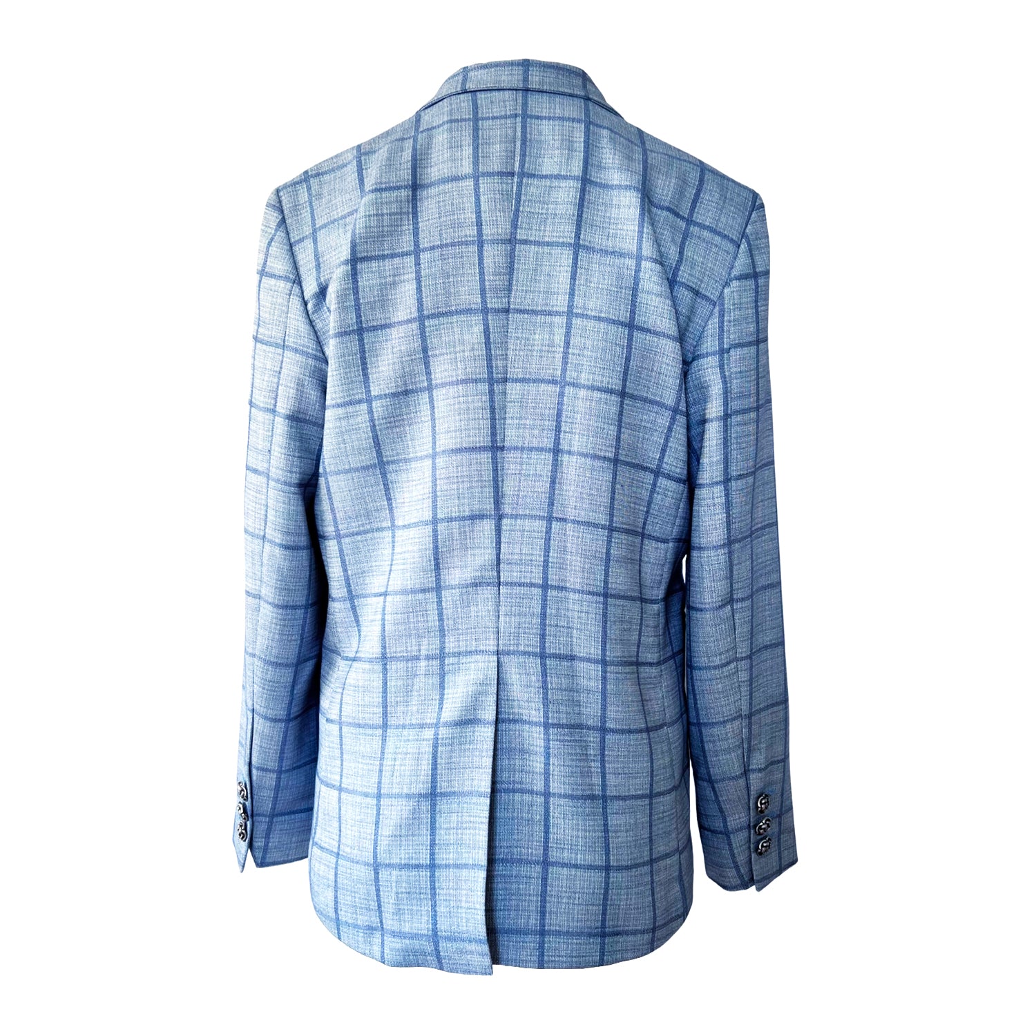 Double-Breasted Blazer in Light Blue Plaid