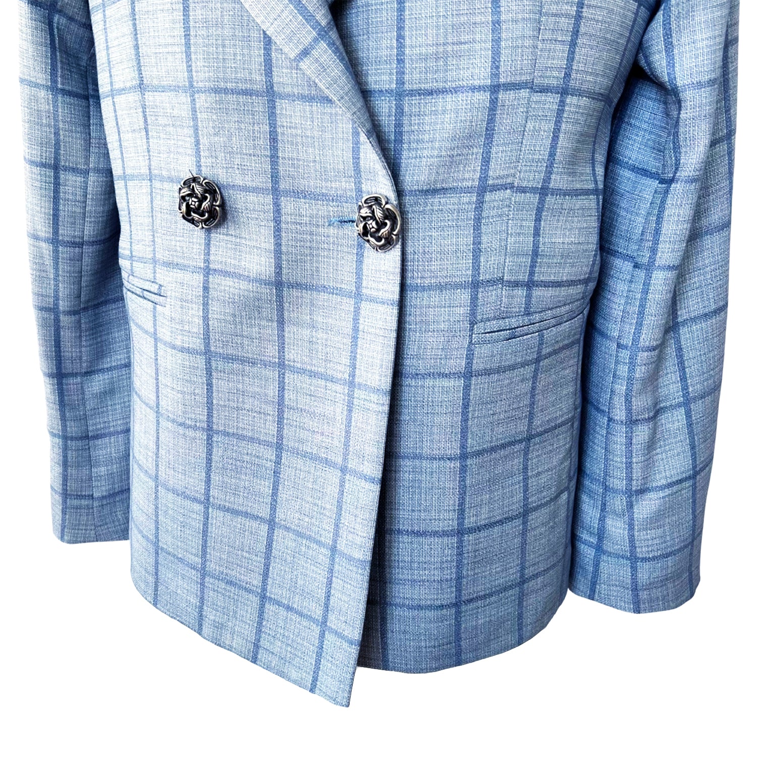 Double-Breasted Blazer in Light Blue Plaid