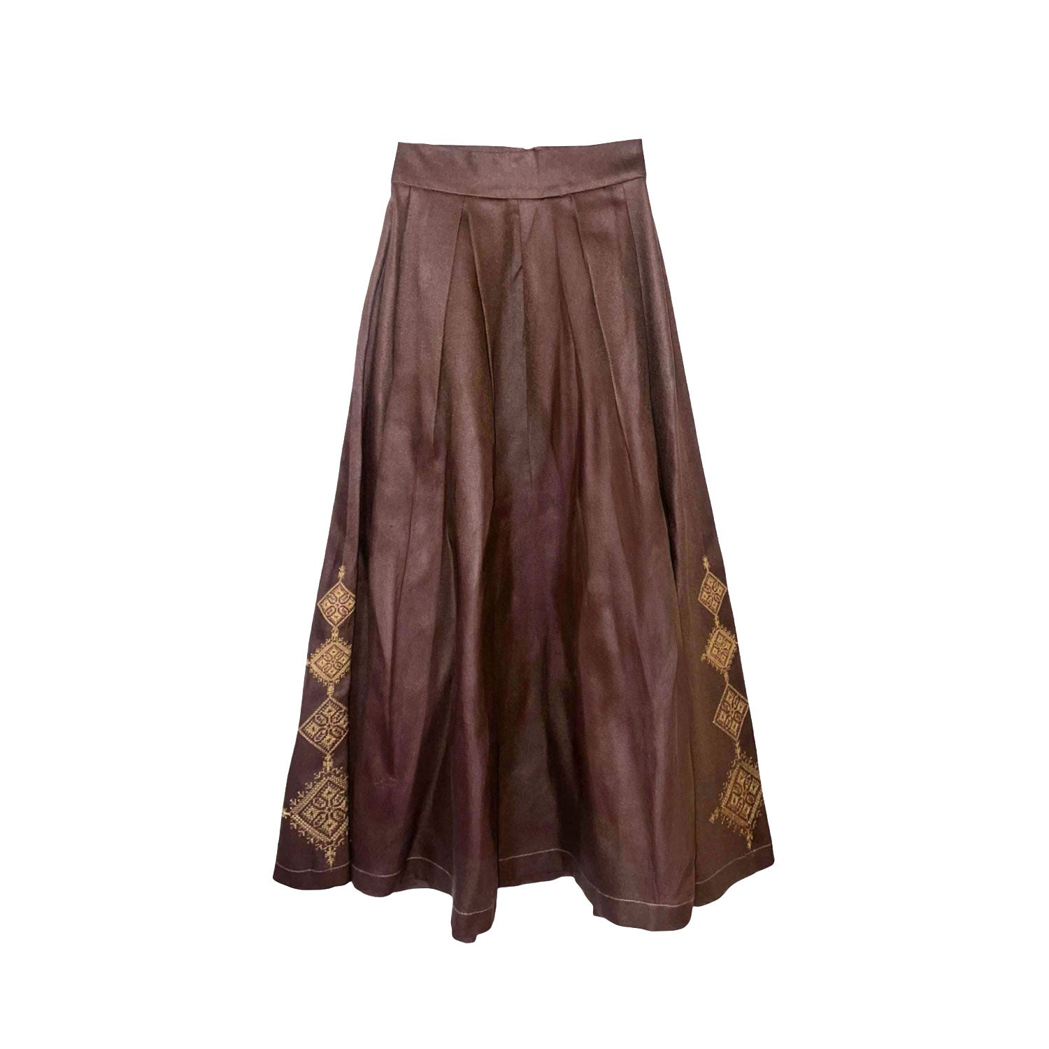 Embellished Emberloom Maxi Skirt in Brown Denim