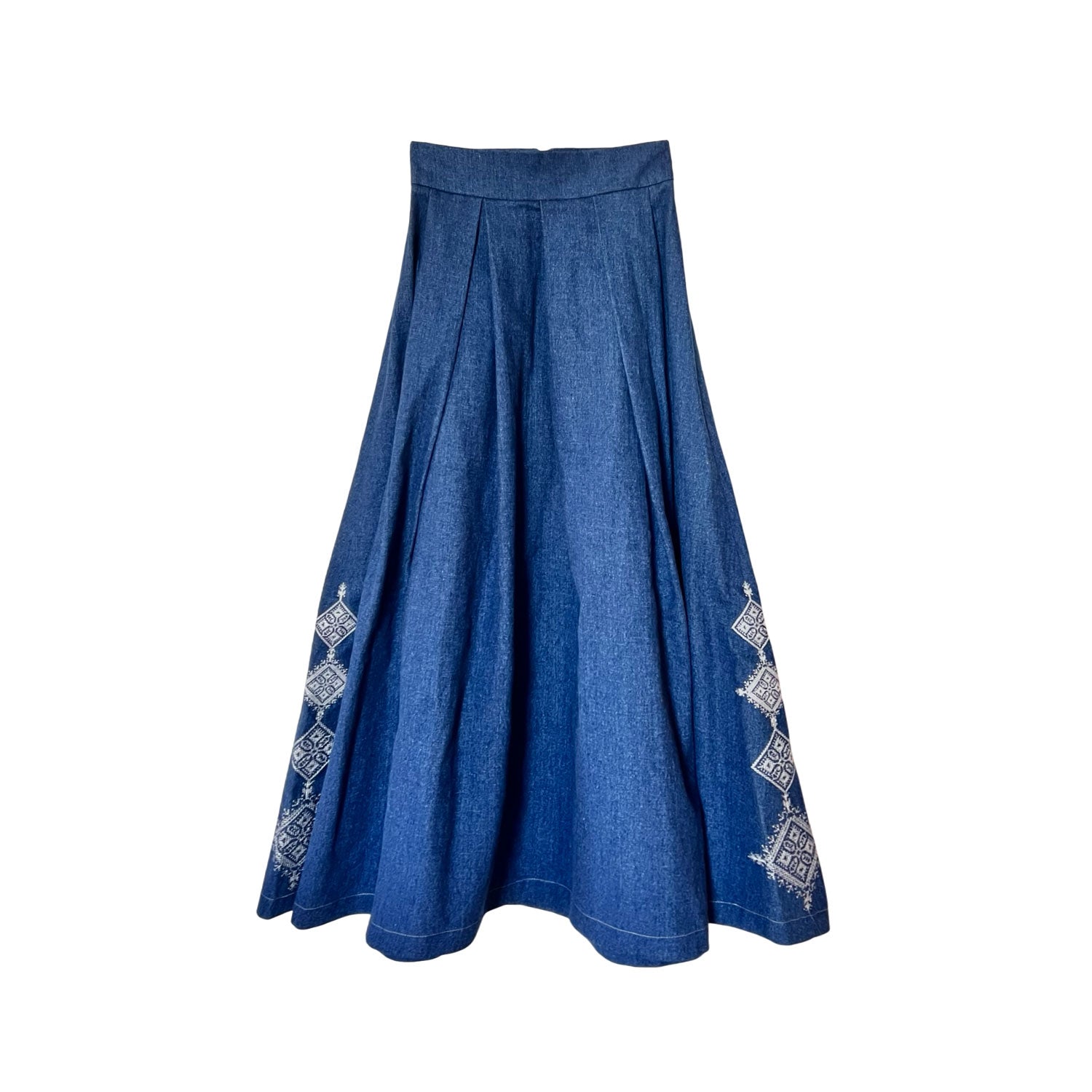 Embellished Emberloom Maxi Skirt in Ciel Blue Denim