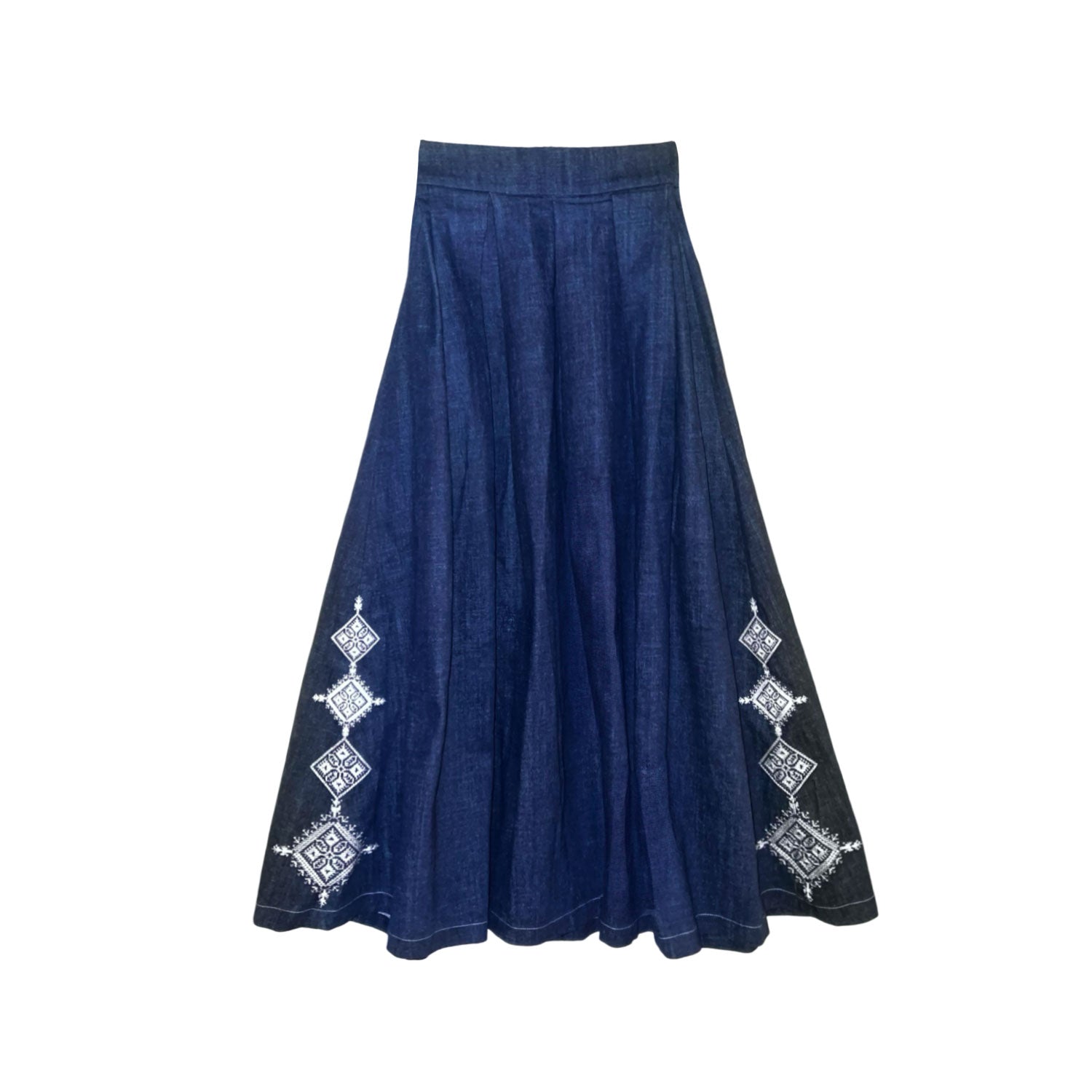 Embellished Emberloom Maxi Skirt in Dark Blue Denim