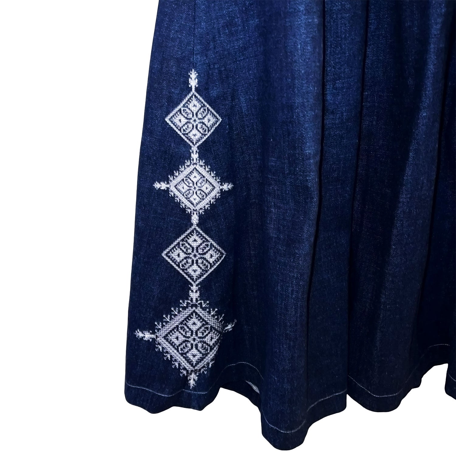 Embellished Emberloom Maxi Skirt in Dark Blue Denim