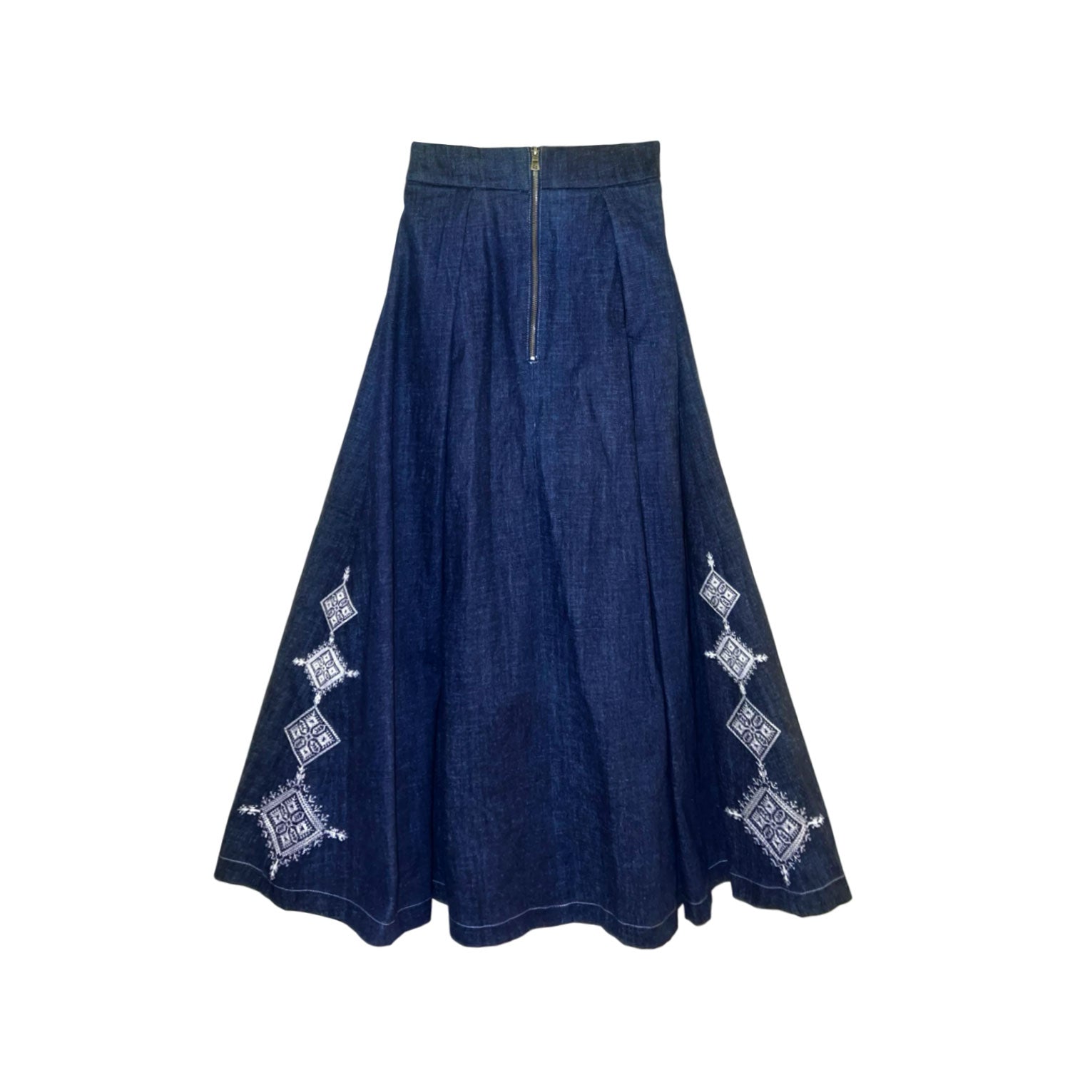 Embellished Emberloom Maxi Skirt in Dark Blue Denim