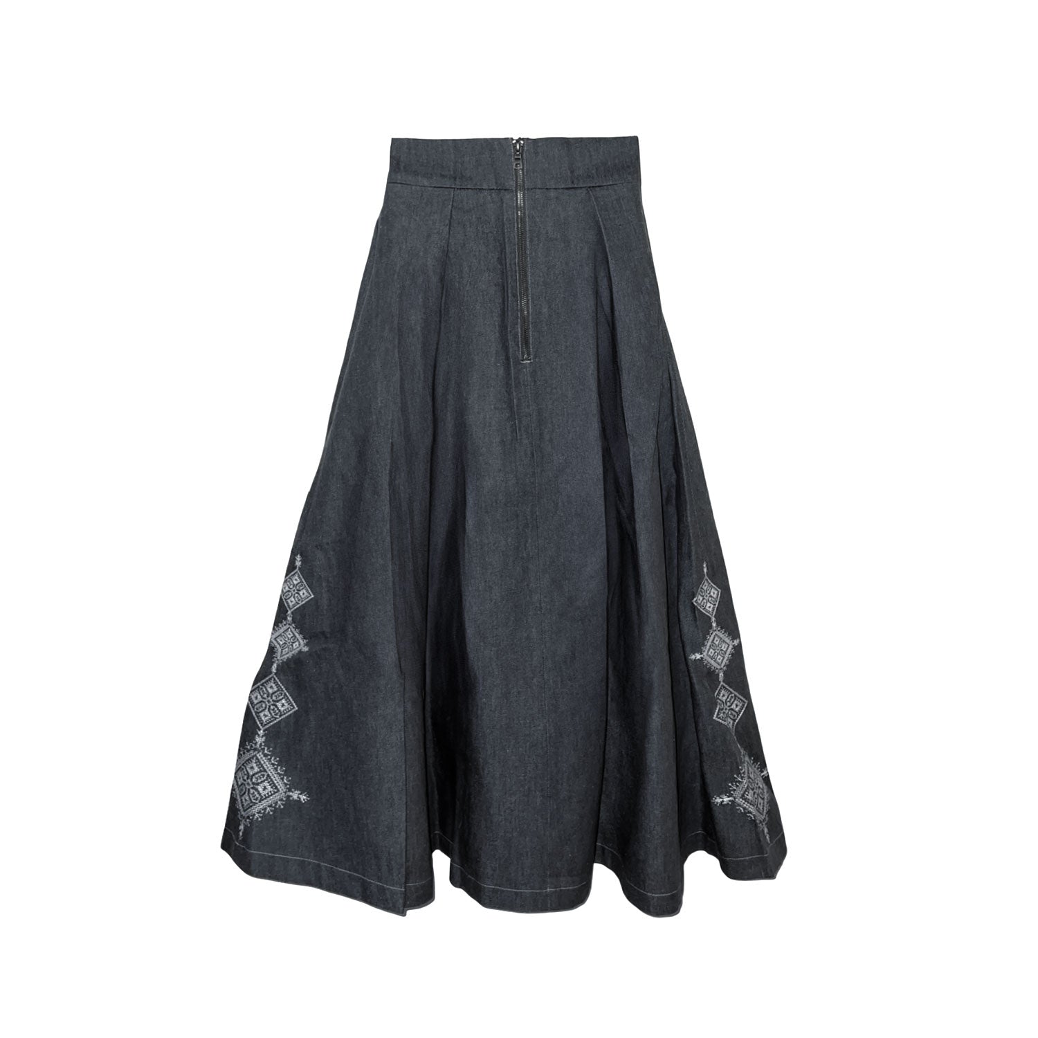 Embellished Emberloom Maxi Skirt in Dark Grey Denim