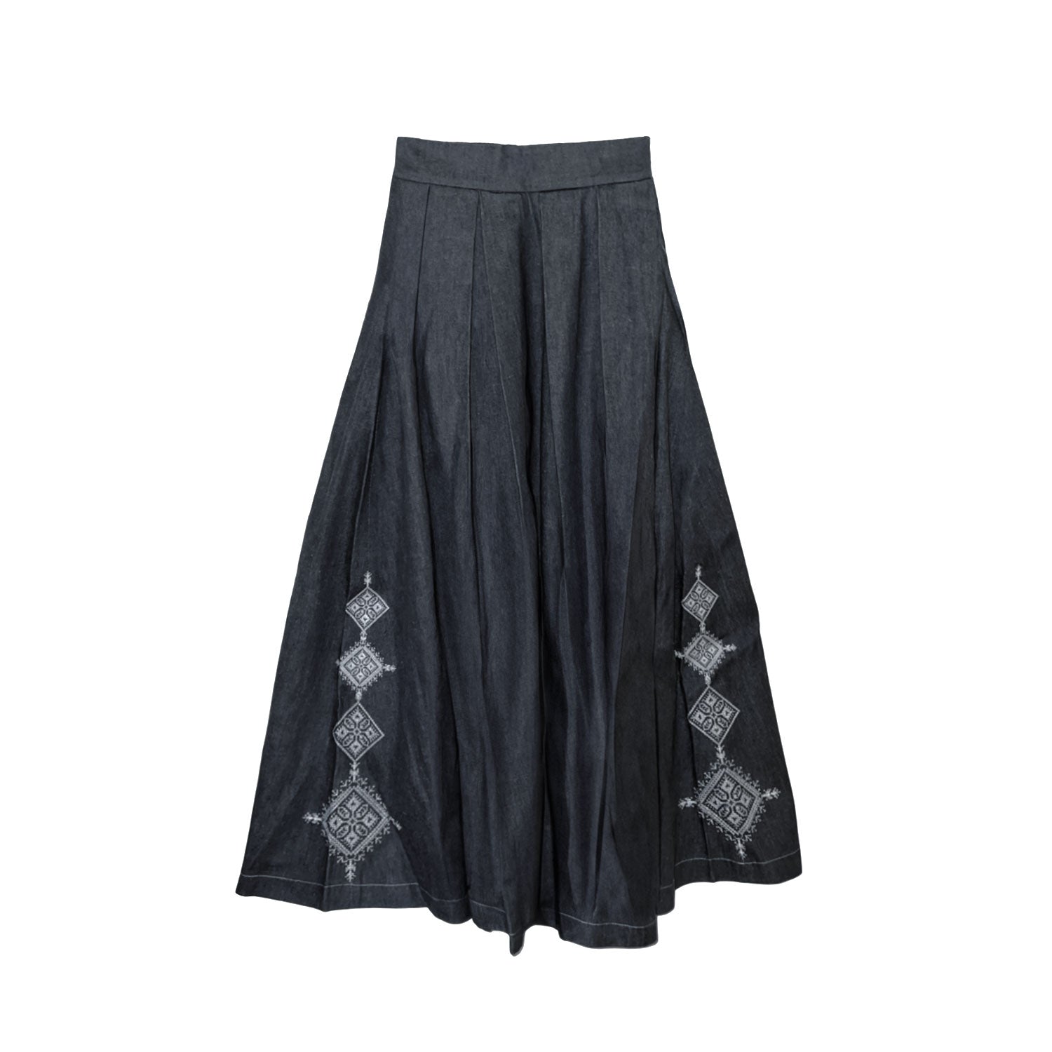 Embellished Emberloom Maxi Skirt in Dark Grey Denim