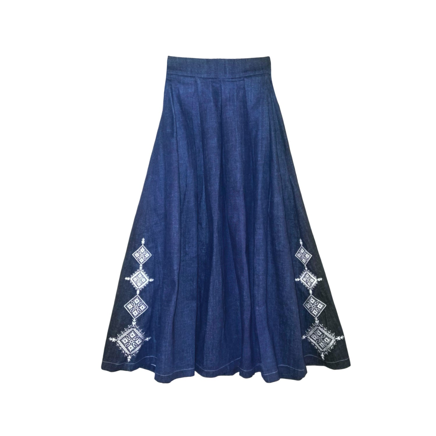 Embellished Emberloom Maxi Skirt in Indigo Blue Denim