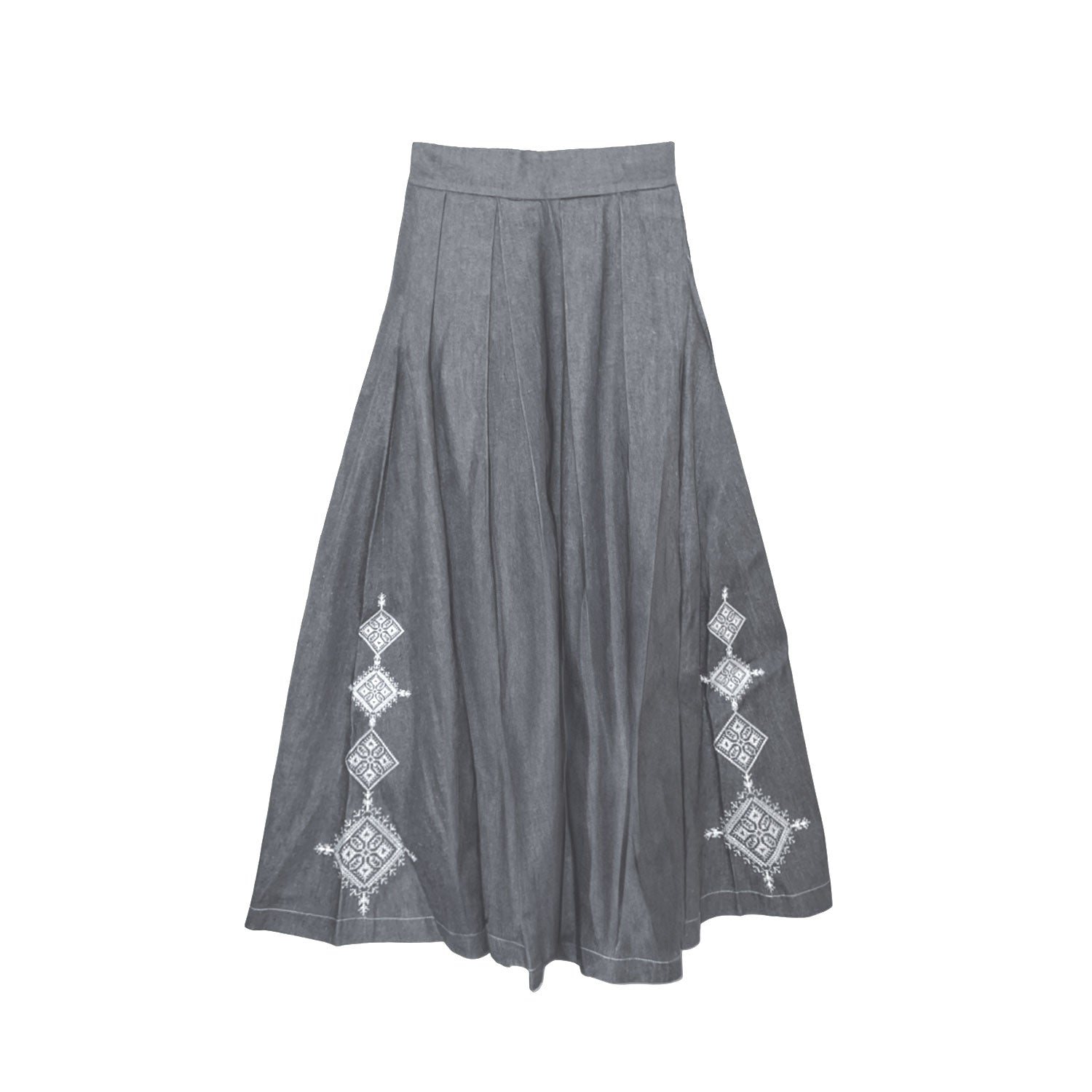 Embellished Emberloom Maxi Skirt in Grey Denim