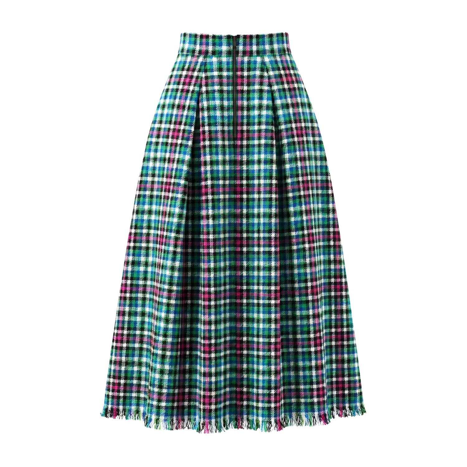 Multicolor Plaid Embellished Fringed Maxi Skirt
