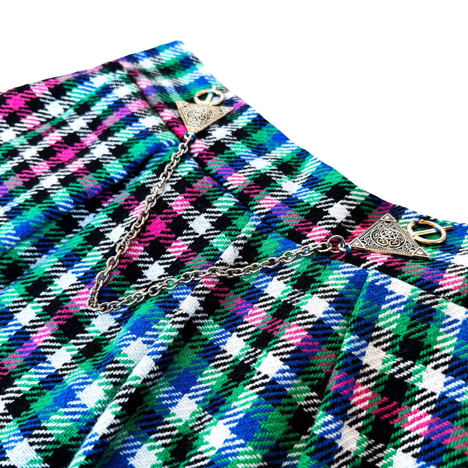 Multicolor Plaid Embellished Fringed Maxi Skirt