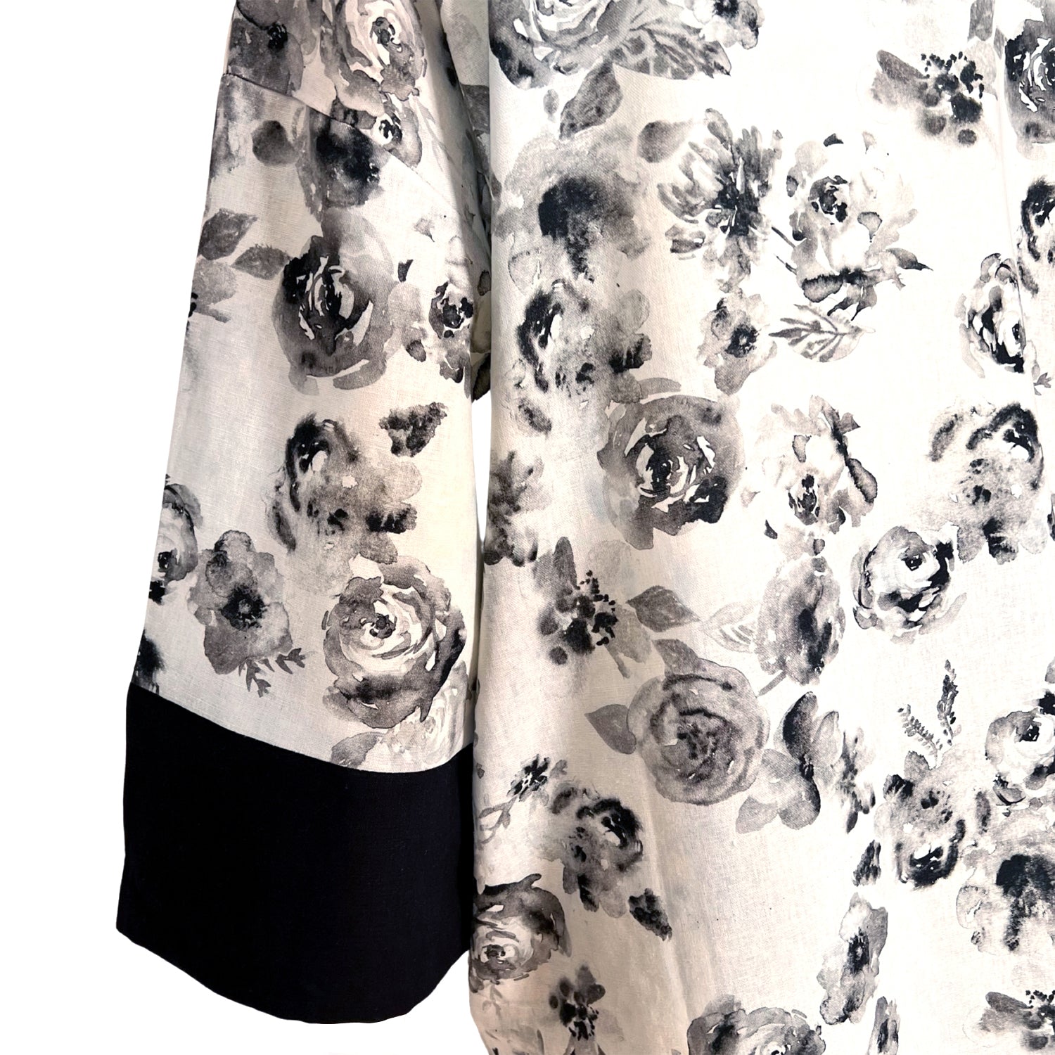 Kaftan Kimono - Black & White Rose Print