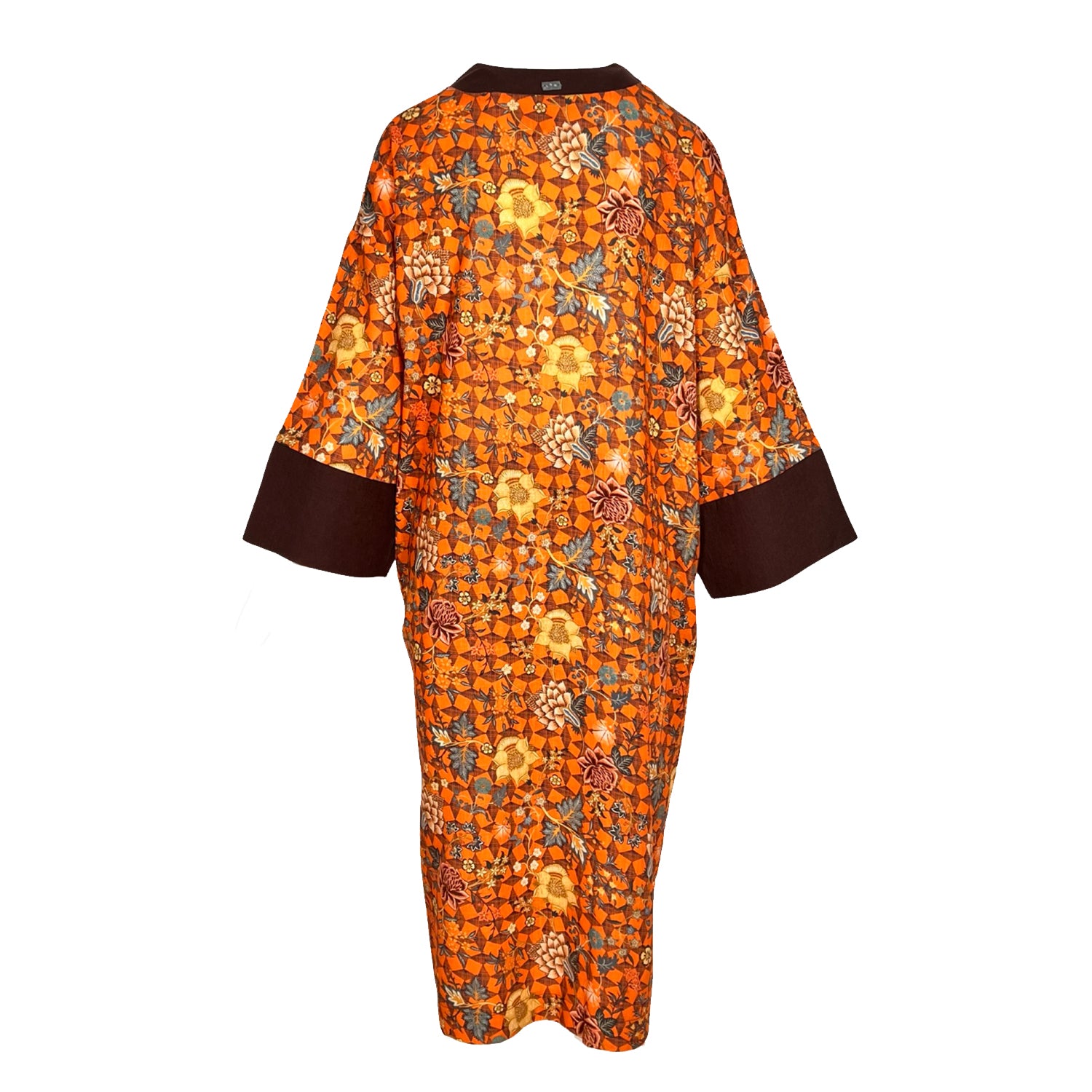 Kaftan Kimono - Orange Floral & Geometric Print