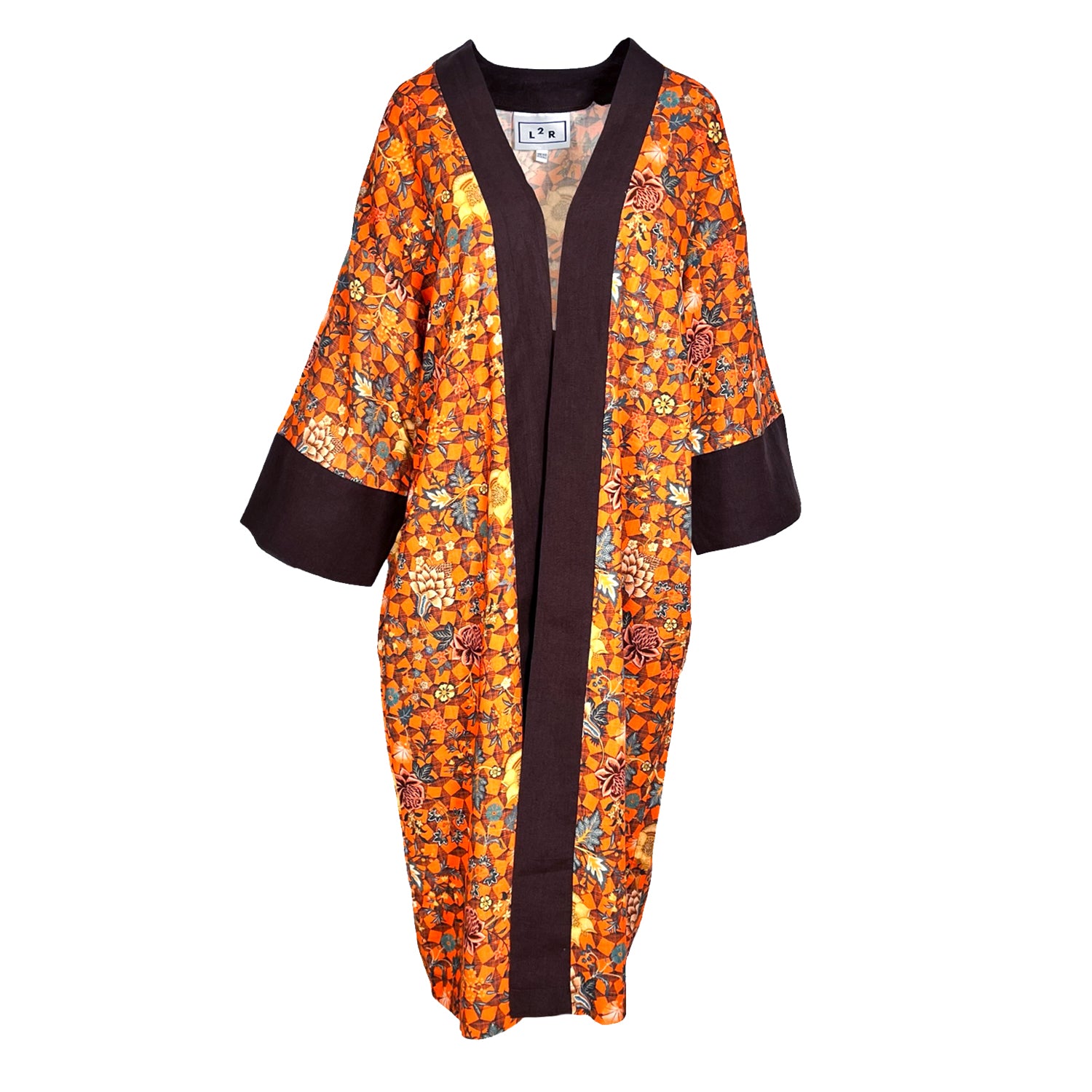 Kaftan Kimono - Orange Floral & Geometric Print
