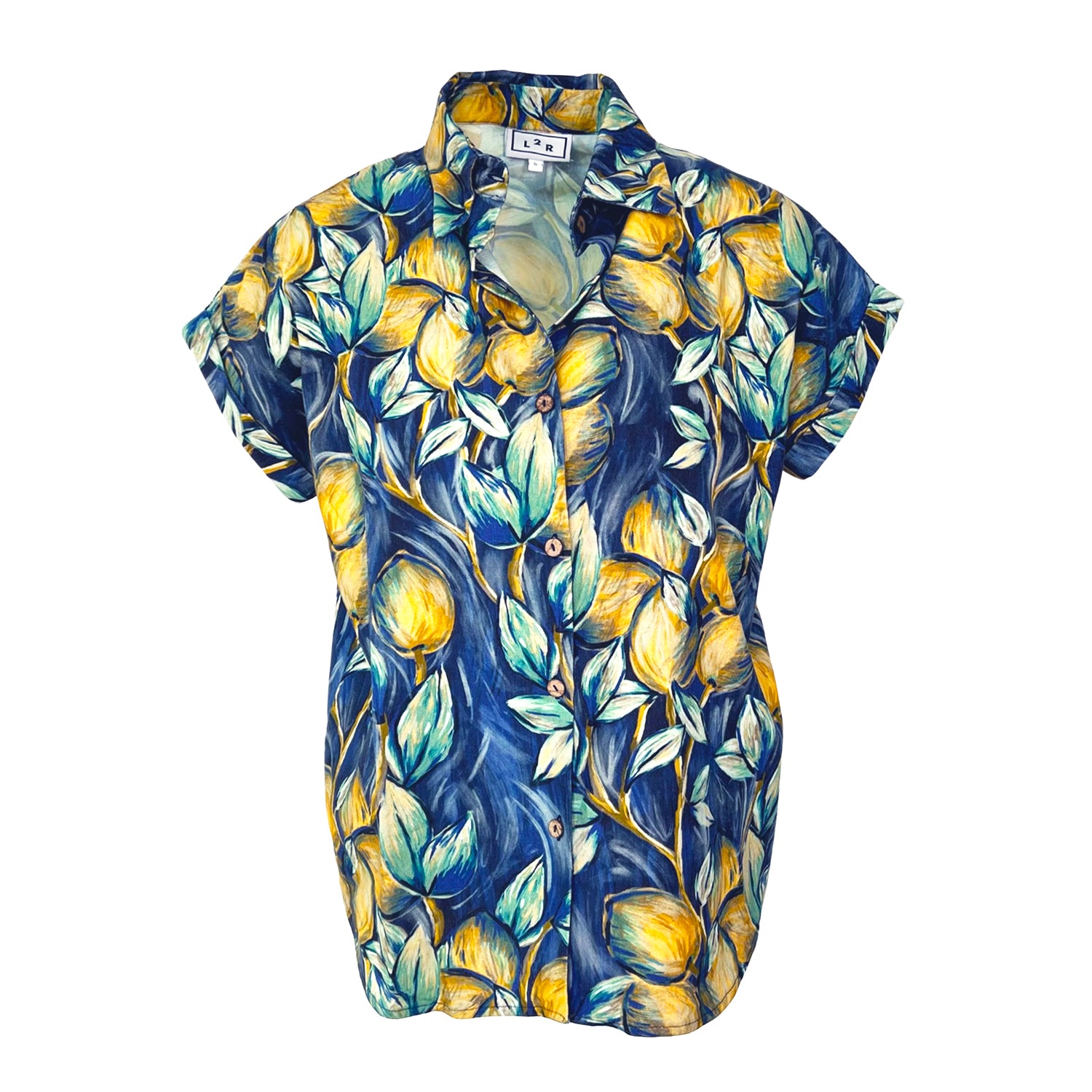 Short-Sleeved Linen Shirt - Blue & Yellow