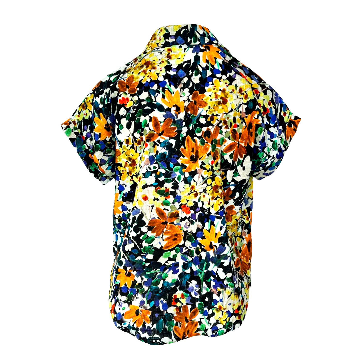 Short-Sleeved Linen Shirt - Floral Black Print
