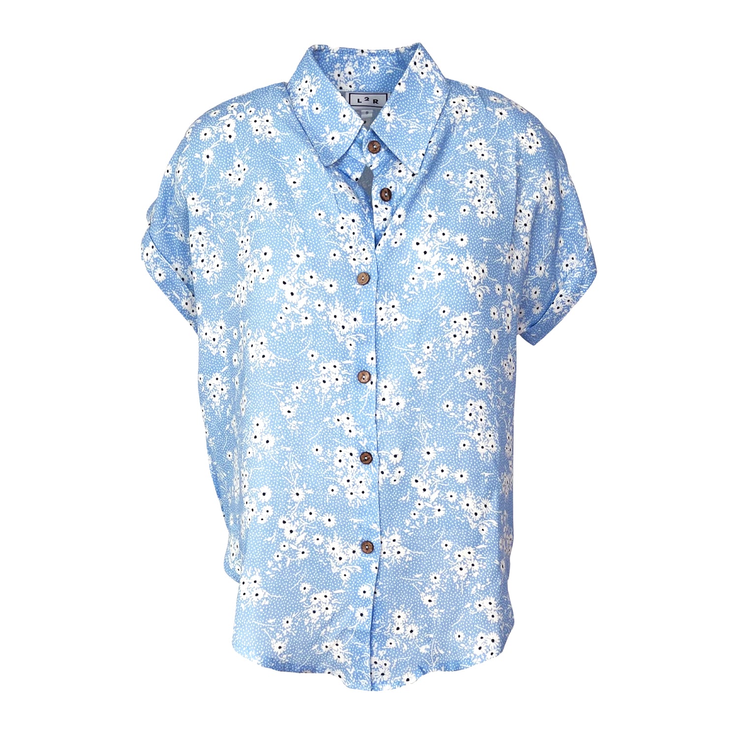 Short-Sleeved Linen Shirt - Floral Light Blue Print