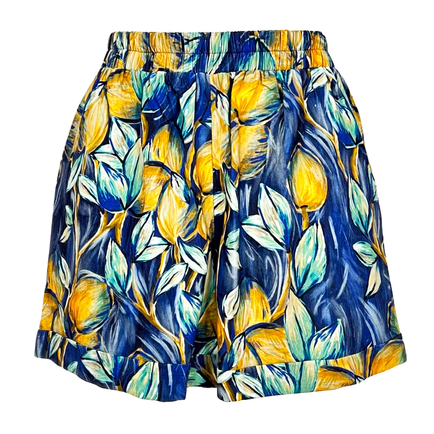 Boxer Linen Shorts - Blue & Yellow