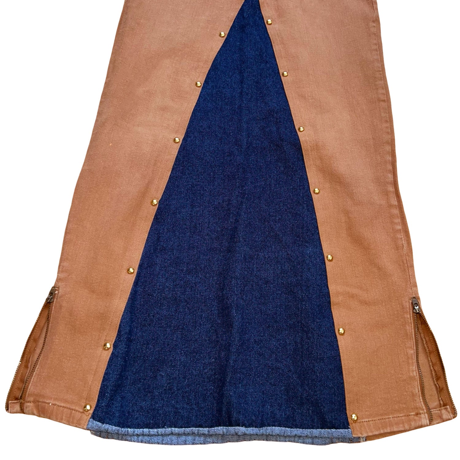 Maxi Denim Skirt in Brown and Blue