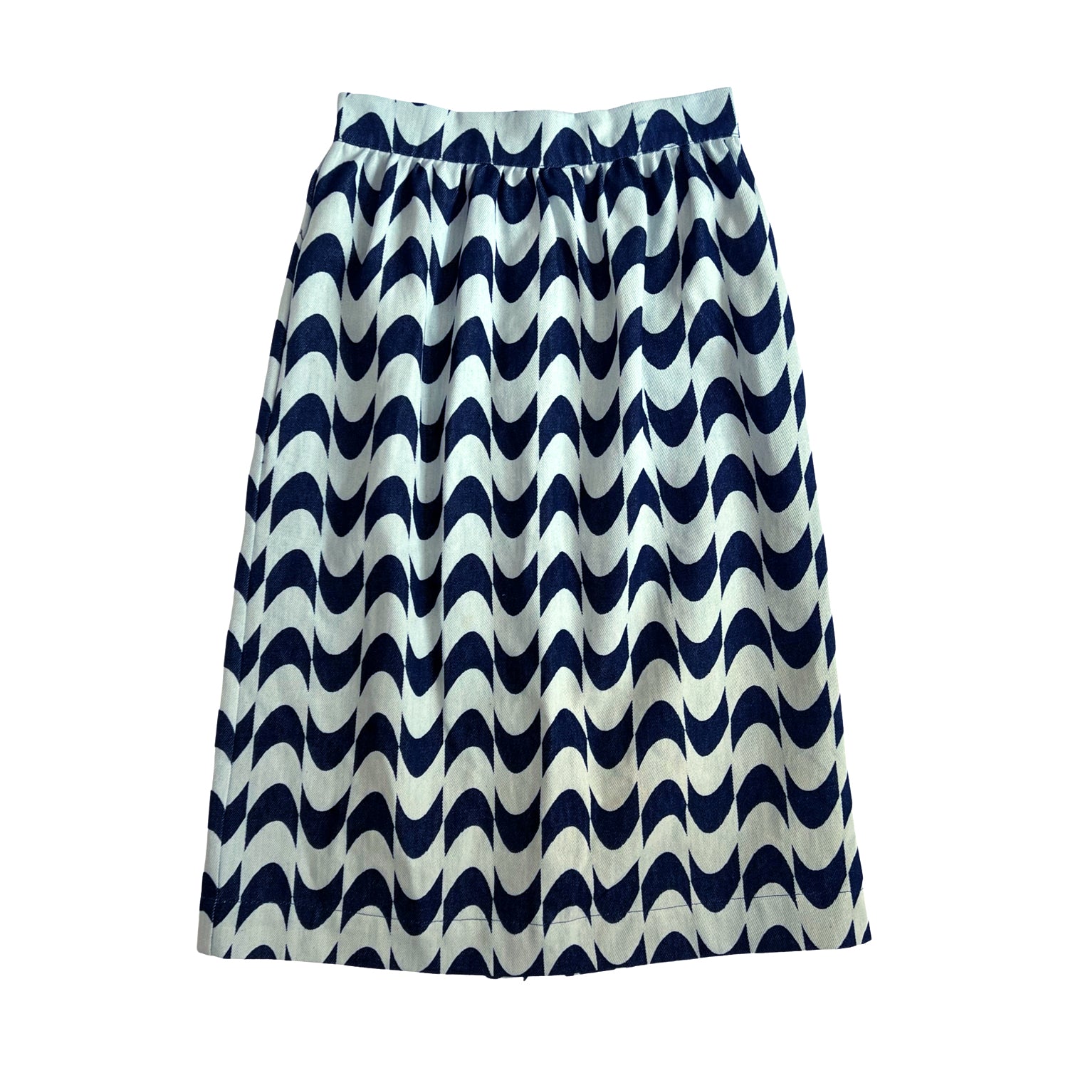 Gathered Midi Skirt in Blue Print