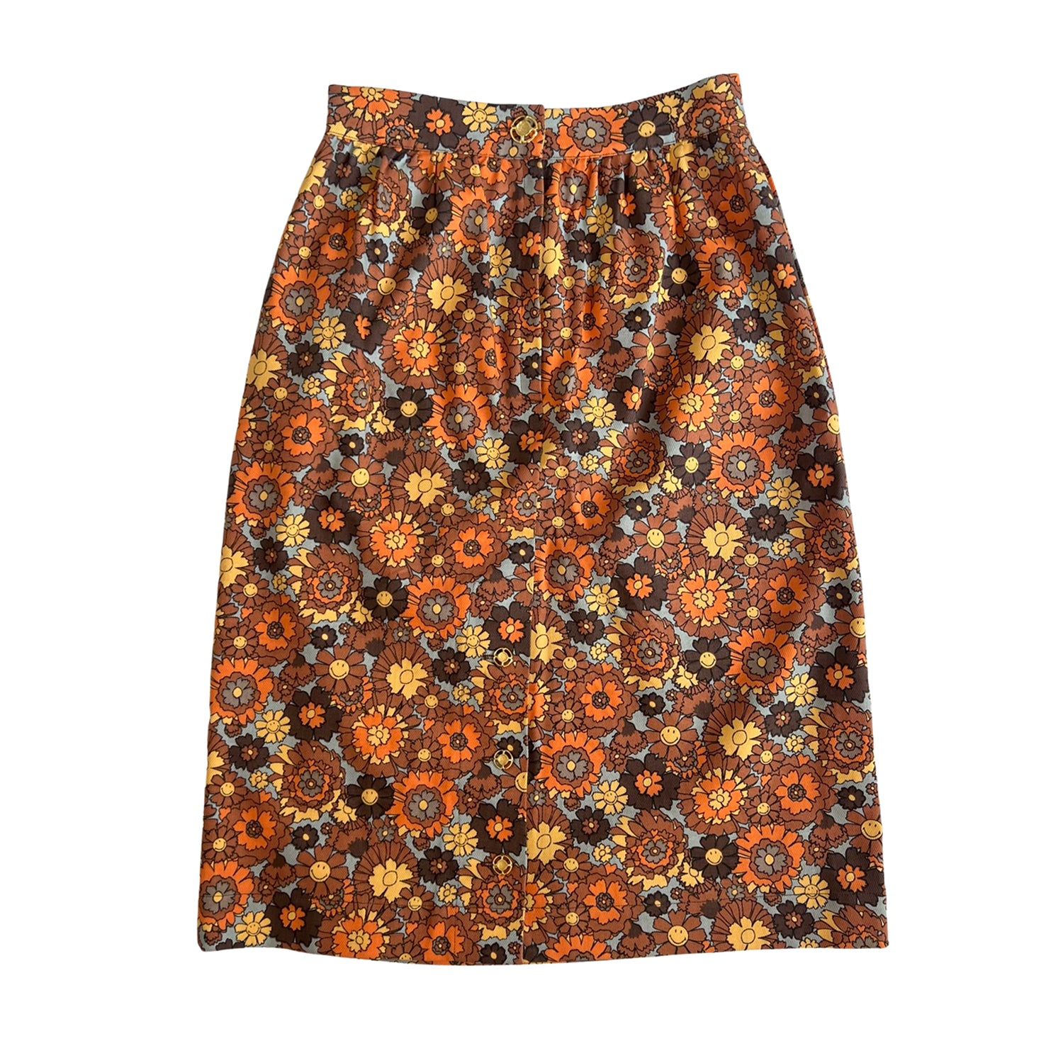 Gathered Midi Skirt in Becky Print in Orange & Brown
