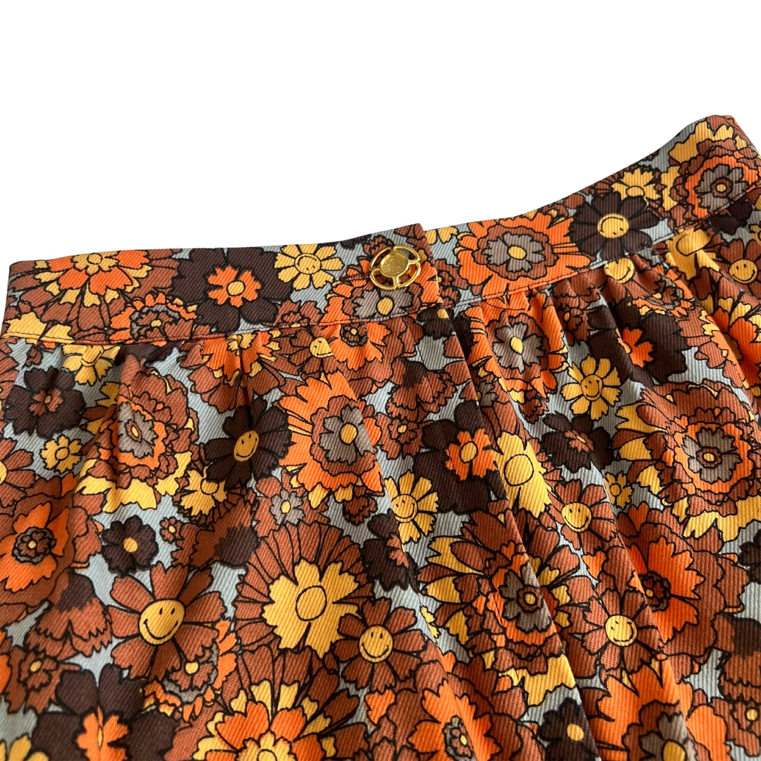 Gathered Midi Skirt in Becky Print in Orange & Brown