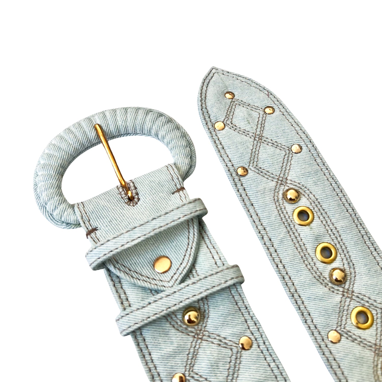 Quilted Belt in Light Blue Denim