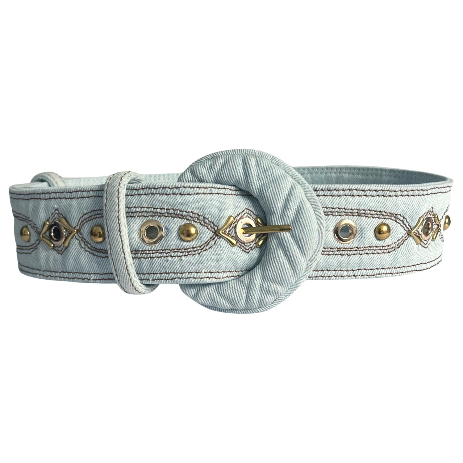 Quilted Belt in Light Blue Denim