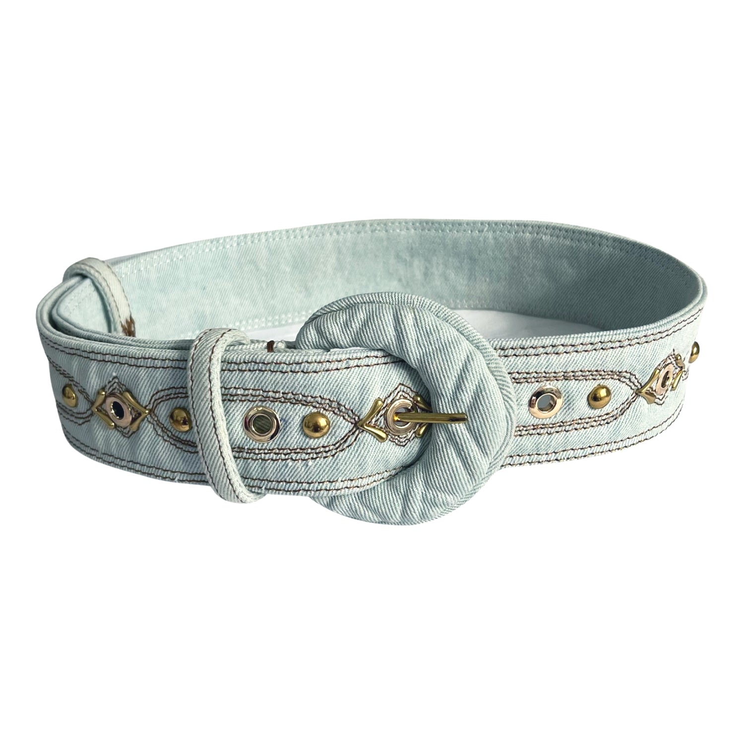 Quilted Belt in Light Blue Denim