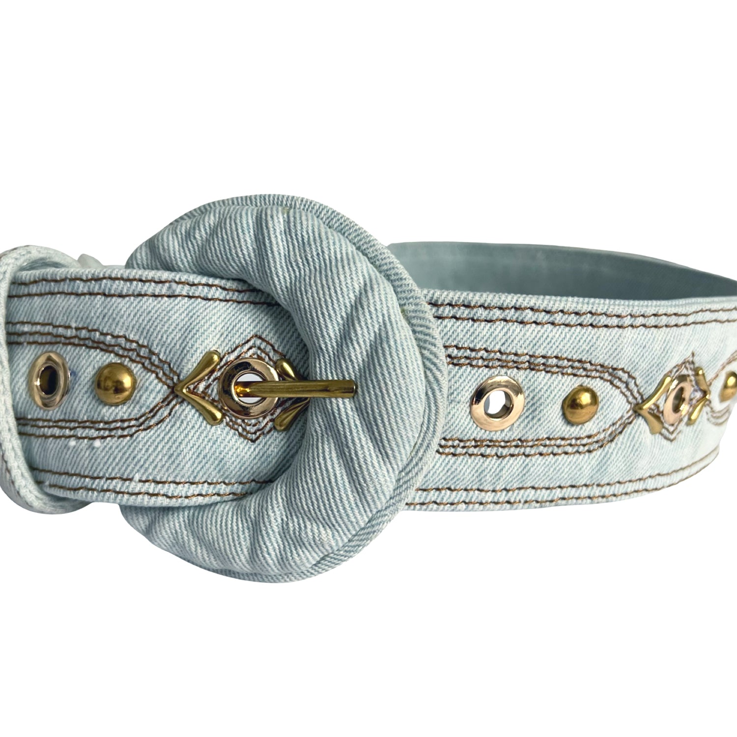 Quilted Belt in Light Blue Denim