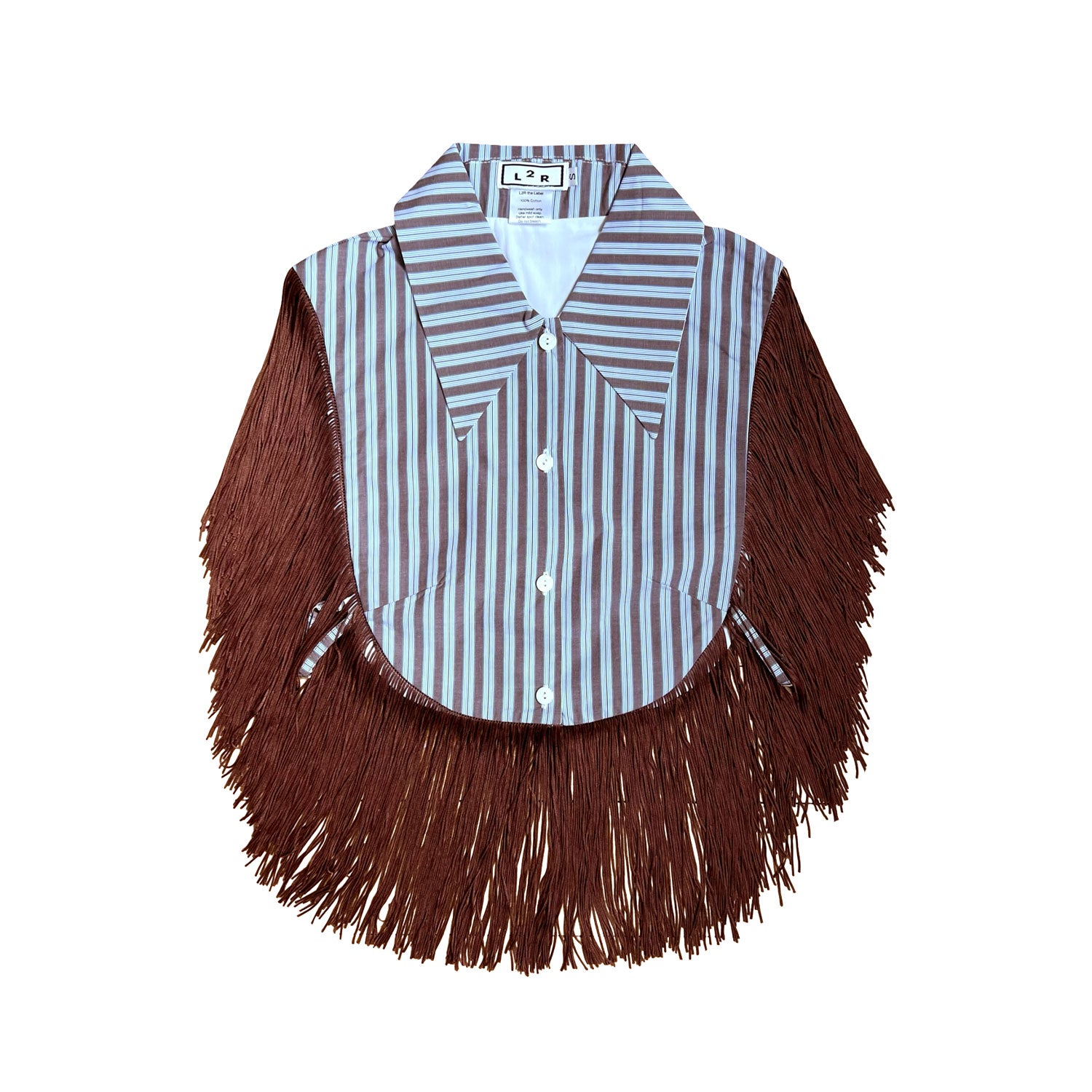 Reversible Fringe Bib Vest in Brown Stripe